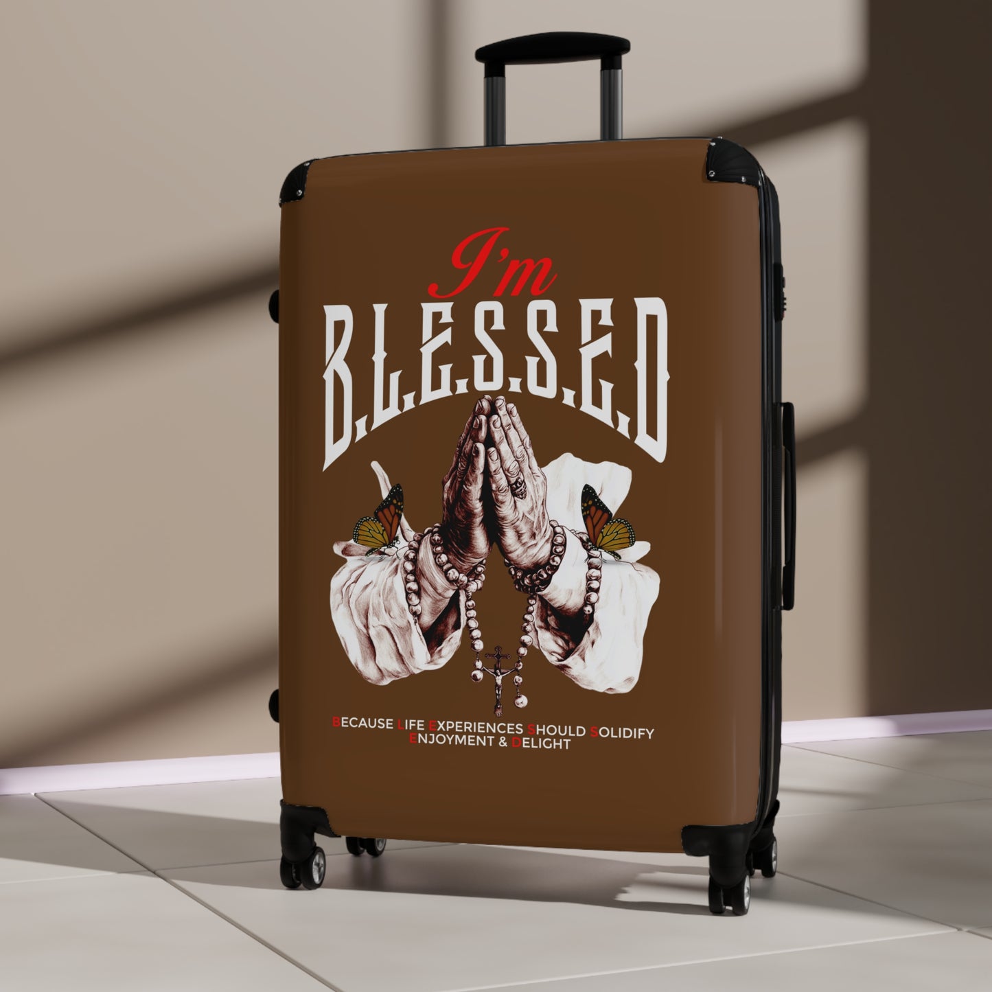 Blessed Suitcase - Travel Luggage, Inspirational Bag, Unique Gift for Travelers, Blessed Quote Design, Airport Ready