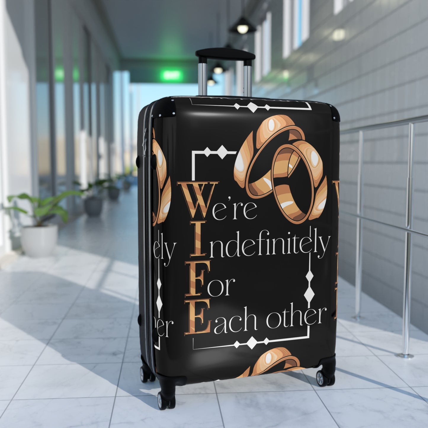 W.I.F.E. Elegant Wedding Suitcase with Rings Design, Travel Luggage, Bride's Gift, Honeymoon, Couple's Travel Bag, Newlywed Suitcase