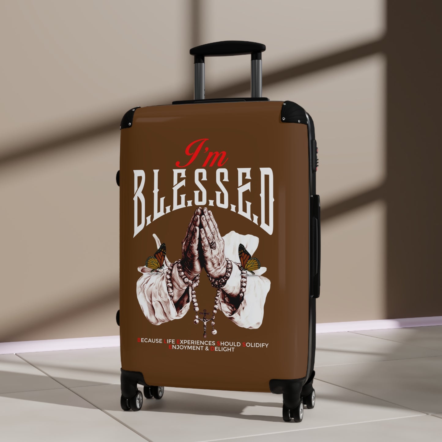 Blessed Suitcase - Travel Luggage, Inspirational Bag, Unique Gift for Travelers, Blessed Quote Design, Airport Ready