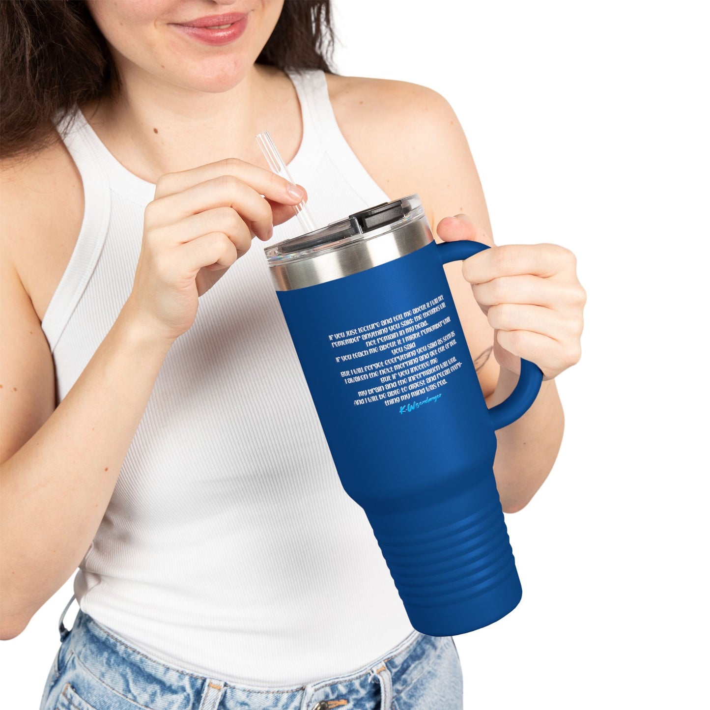 T.E.A.C.H.E.R. Insulated Travel Mug with Motivational Quote, 40oz Coffee Cup for Educators, Hiking, Gift for Travelers, Unique Drinkware, Adventure Mug