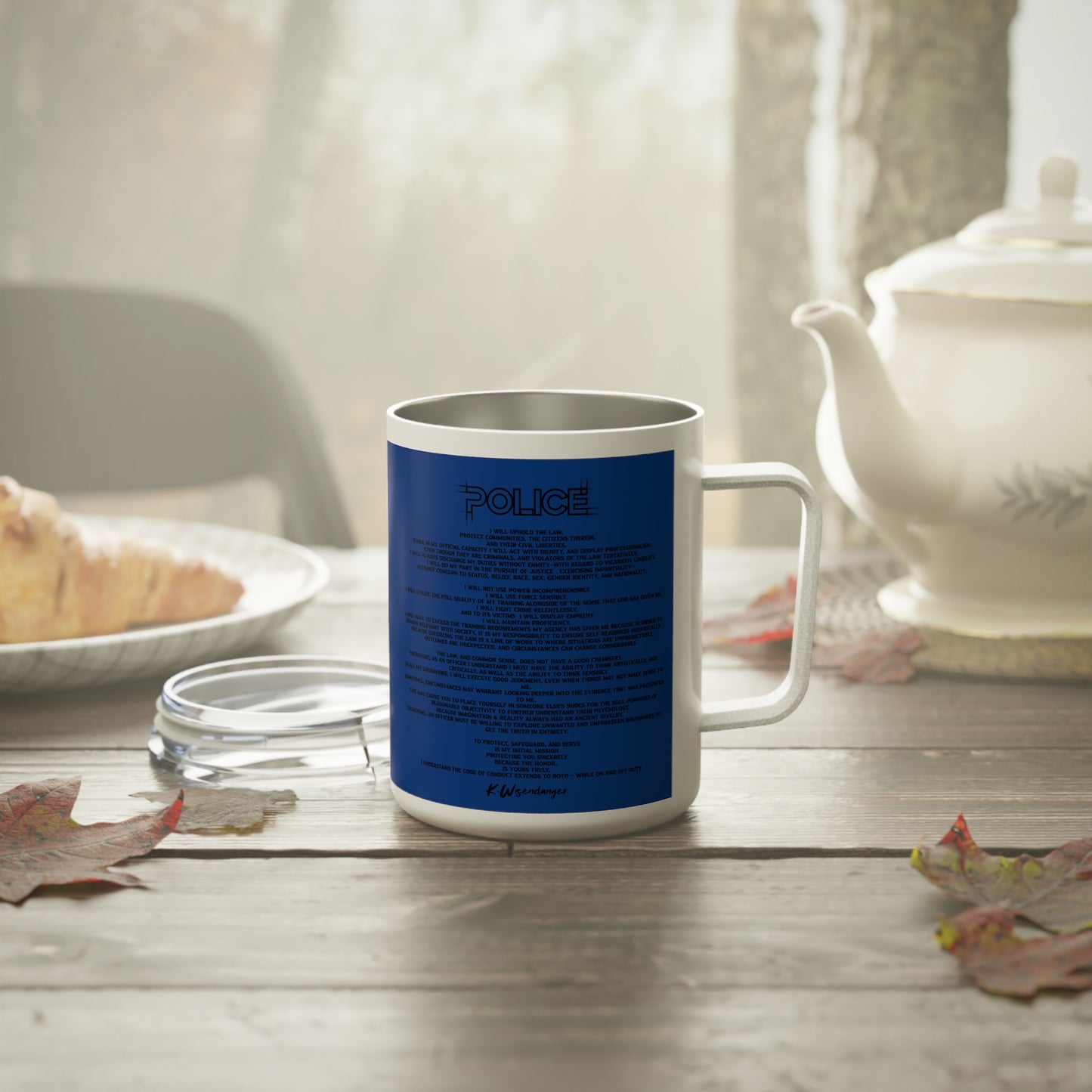 P.O.L.I.C.E. (Professional Officer of Law Improving Communities on Earth) Stylish Insulated Coffee Mug, 10oz - Perfect Gift for Coffee Lovers, Law Enforcement