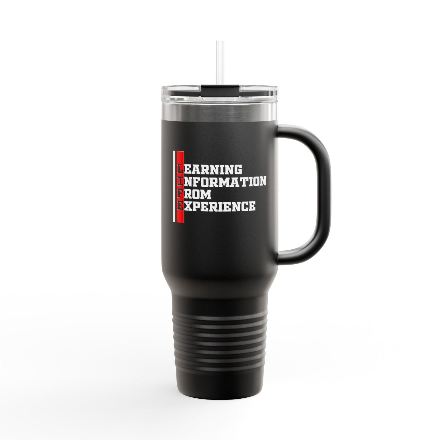 L.I.F.E. (Learning Information From Experience) Insulated Travel Mug - 40oz, Perfect for Coffee Lovers, Motivational Gift, Travel Companion, Outdoor Adventure, Office Use
