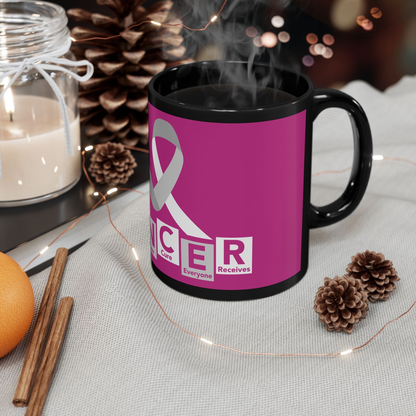 C.A.N.C.E.R. (Create A New Cure Everyone Receives) Pink Ribbon Cancer Awareness Mug | Gift for Support, Fundraiser, Survivor, Cure, Awareness