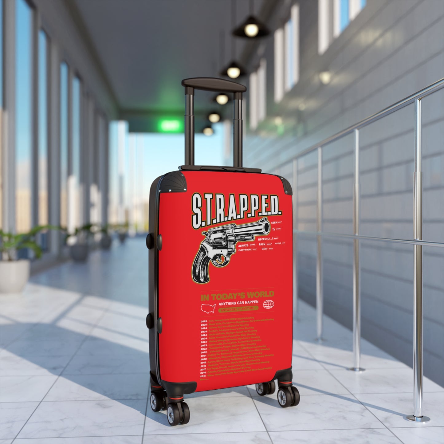 Gun Graphic Carry-On Luggage, Stylish Travel Bag, Unique Suitcase, Gift for Travelers, Suitcase with Attitude