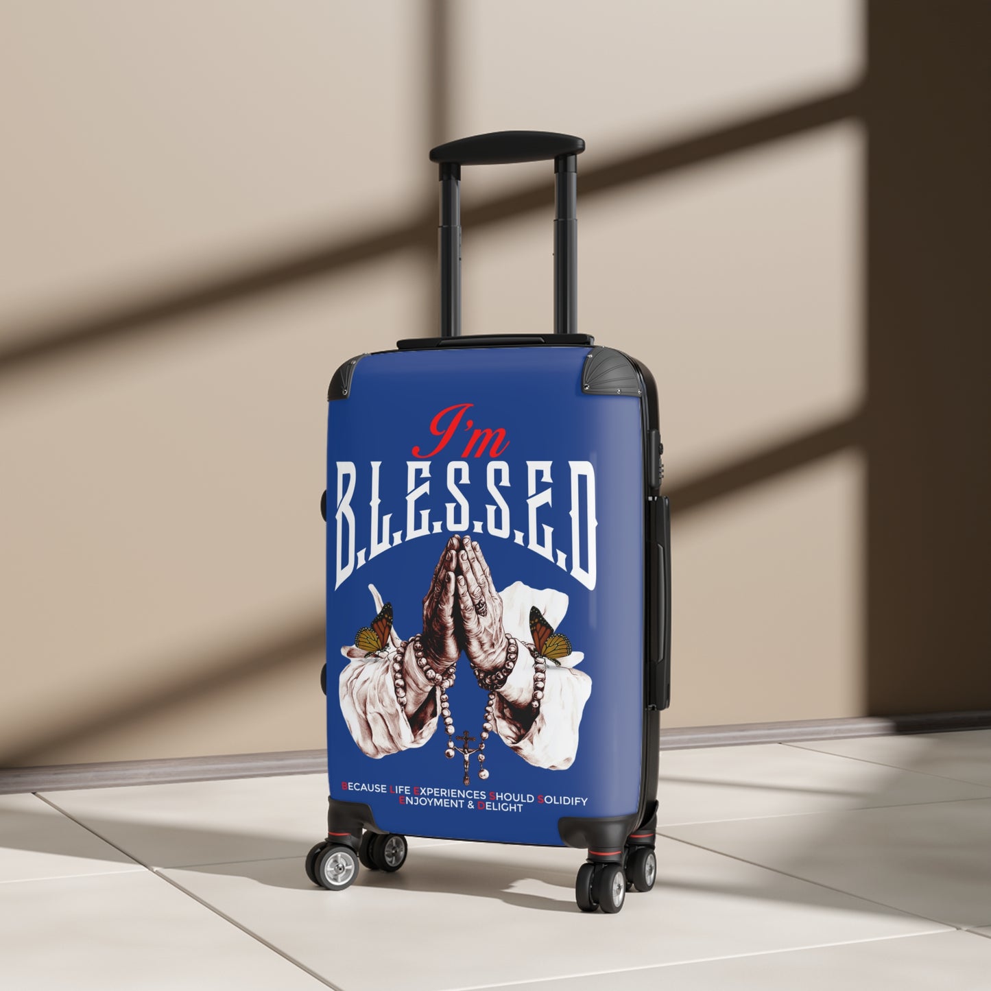 Blessed Travel Suitcase, Inspirational Luggage, Prayer Hand Design, Perfect Gift for Travelers, Positive Vibes, Vacation Essentials
