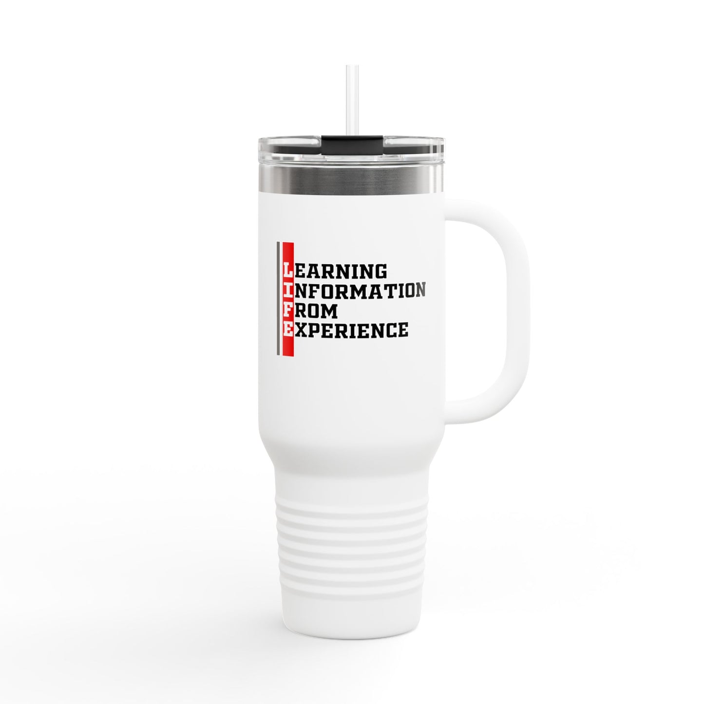 L.I.F.E. (Learning Information From Experience) Insulated Travel Mug - 40oz, Perfect for Coffee Lovers, Motivational Gift, Travel Companion, Outdoor Adventure, Office Use