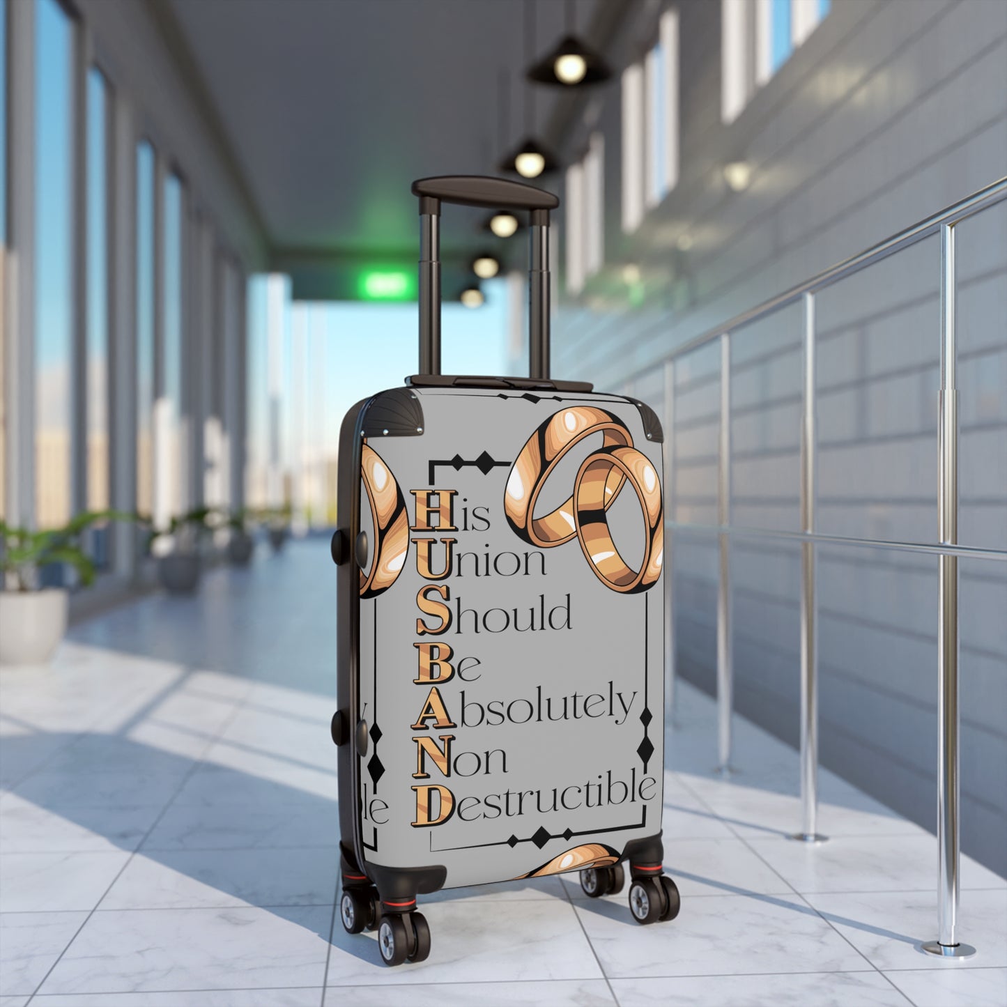 H.U.S.B.A.N.D. Travel Suitcase with Inspirational Quote: Perfect Wedding Gift, Honeymoon Accessory, Luggage for Couples, Engagement Travel Case