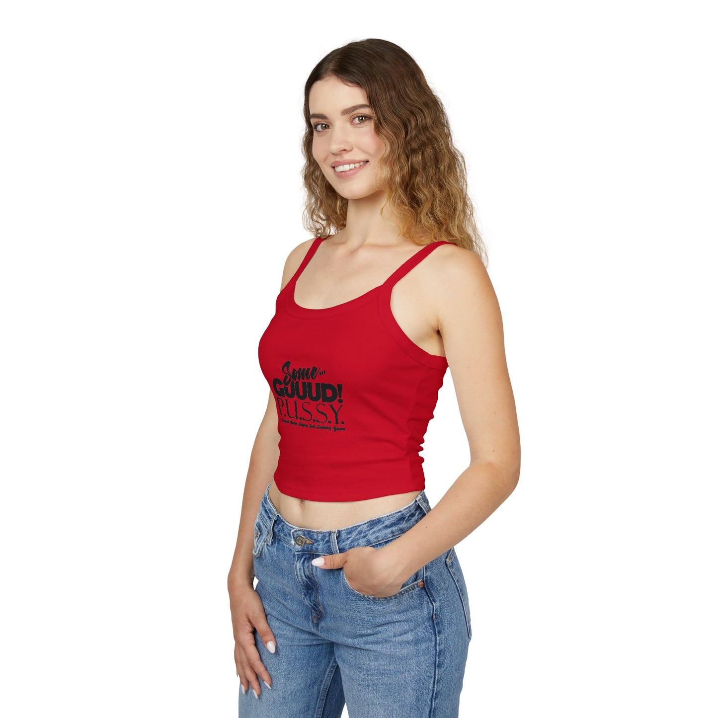 GUUD P.U.S.S.Y. Fun Graphic Tank Top for Women - Summer Style, Casual Wear, Trendy Spaghetti Strap