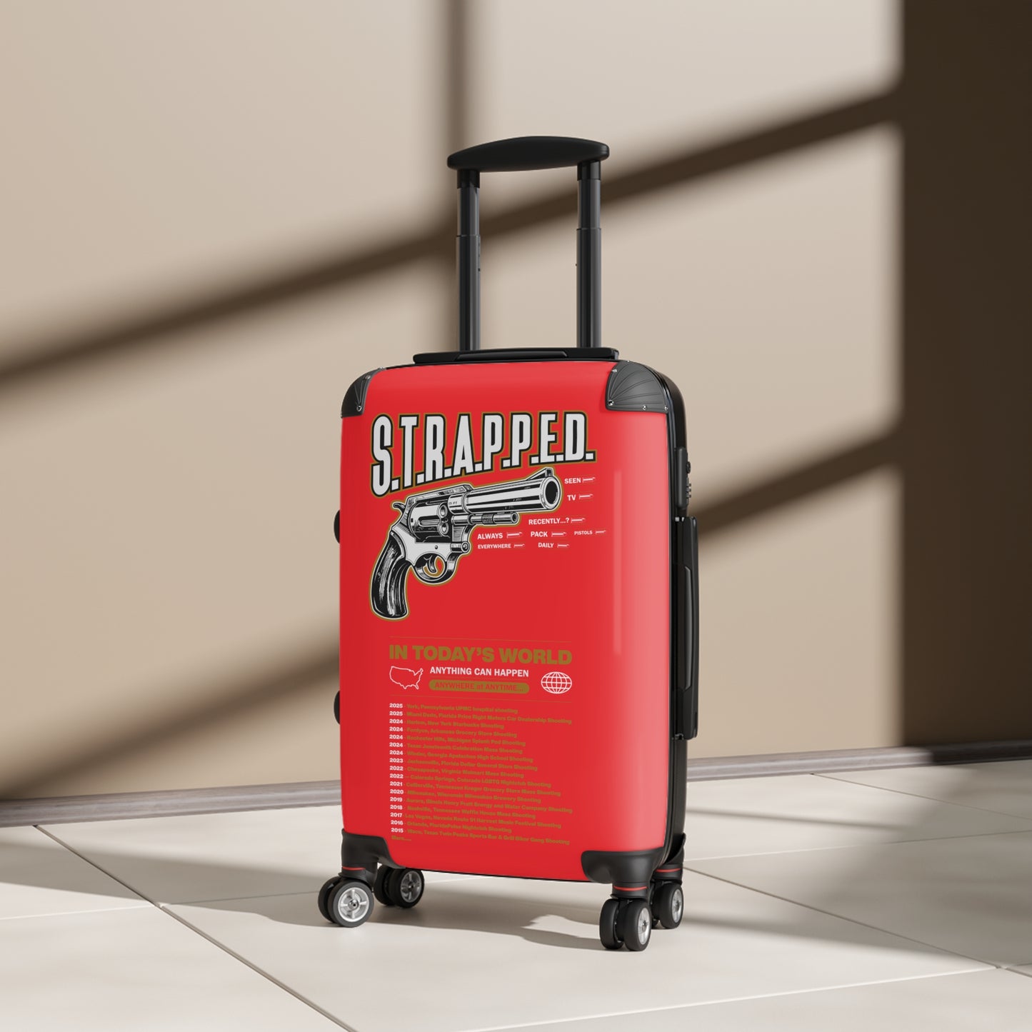 Gun Graphic Carry-On Luggage, Stylish Travel Bag, Unique Suitcase, Gift for Travelers, Suitcase with Attitude