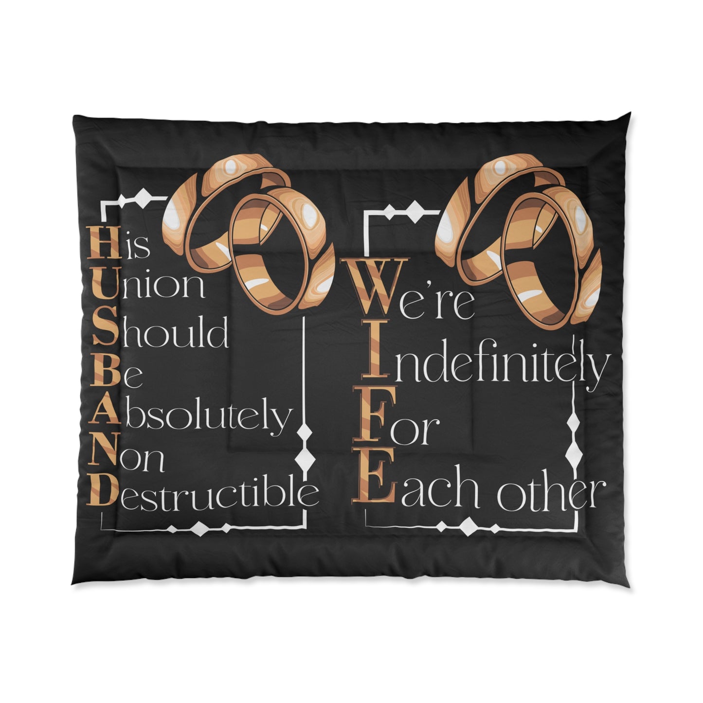 H.U.S.B.A.N.D. W.I.F.E. Romantic Union Comforter - Couples Bedding for Anniversaries, Weddings, Engagements, Home Decor, Gift for Spouses