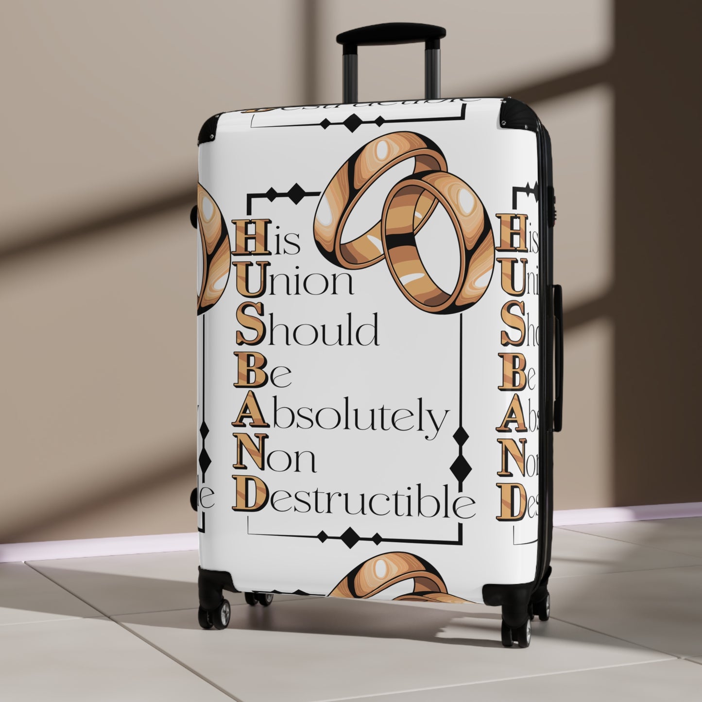 H.U.S.B.A.N.D.Personalized Travel Suitcase with Inspirational Wedding Design - Perfect for Newlyweds, Honeymoon, Anniversary Gifts, Wedding Travel