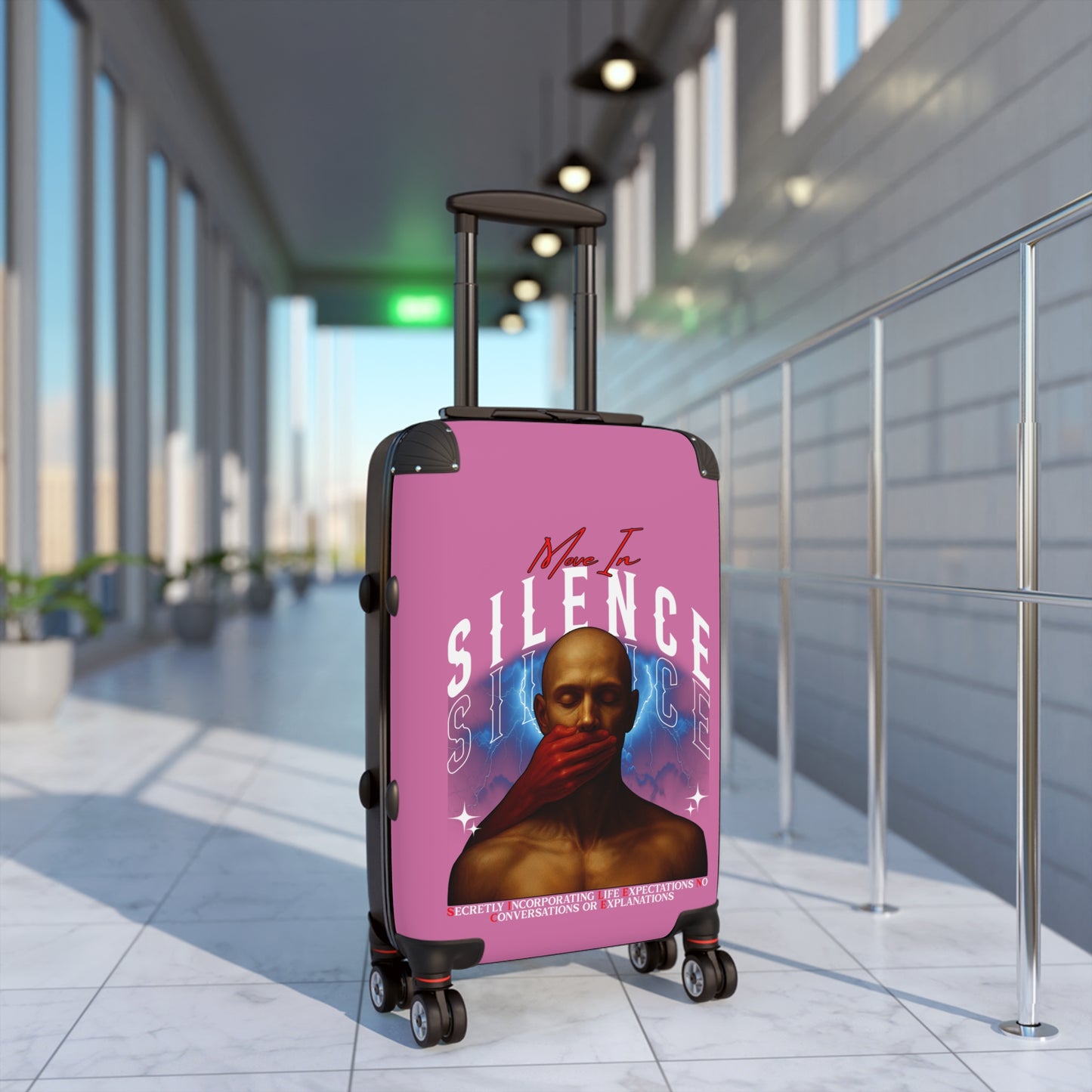 Move In S.I.L.E.N.C.E. (Secretly Incorporating Life Expectations No Conversations & Explanations) Artistic Suitcase with Empowering Design, Travel Luggage
