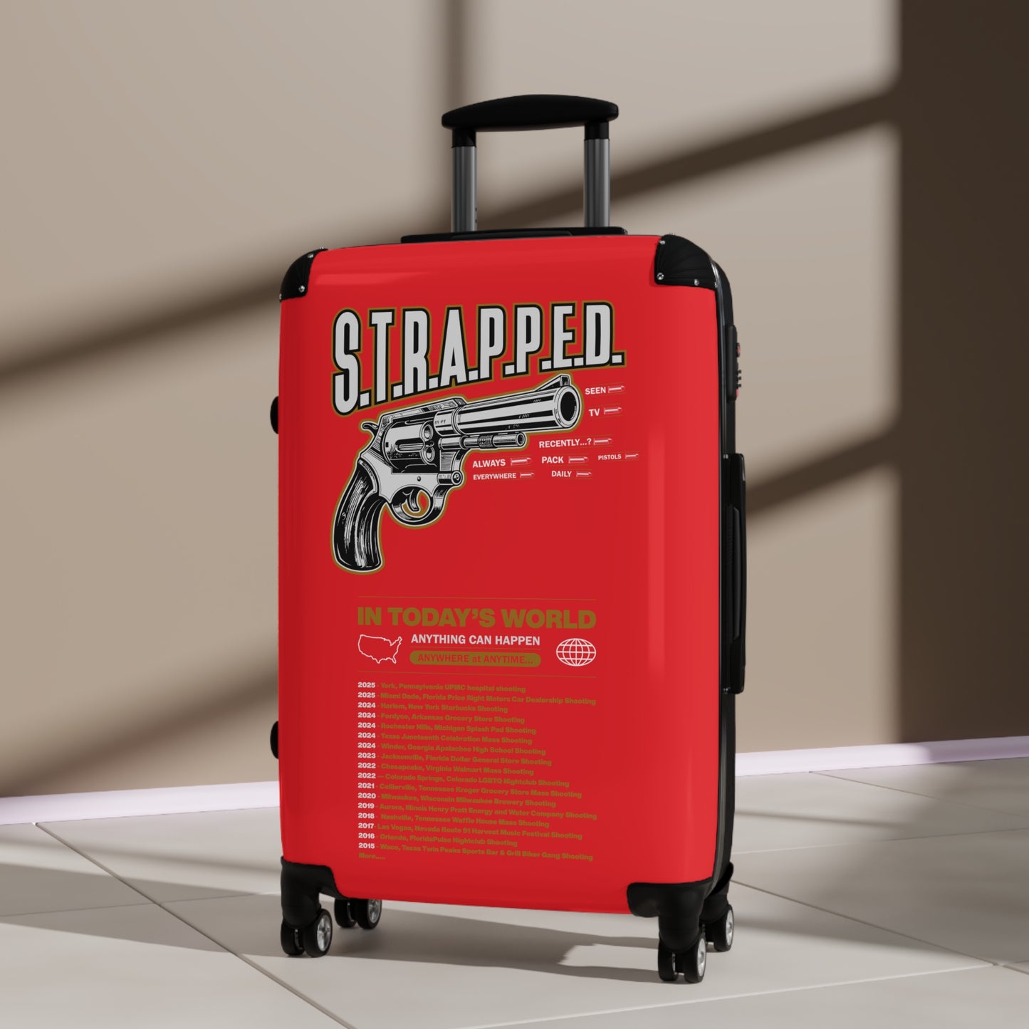 Gun Graphic Carry-On Luggage, Stylish Travel Bag, Unique Suitcase, Gift for Travelers, Suitcase with Attitude