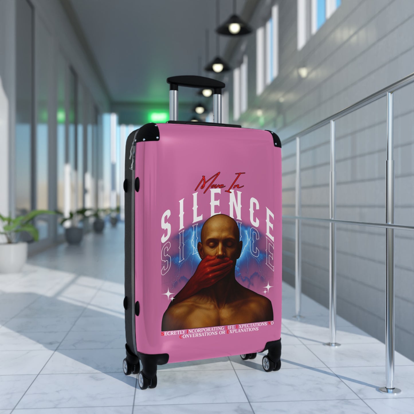 Move In S.I.L.E.N.C.E. (Secretly Incorporating Life Expectations No Conversations & Explanations) Artistic Suitcase with Empowering Design, Travel Luggage