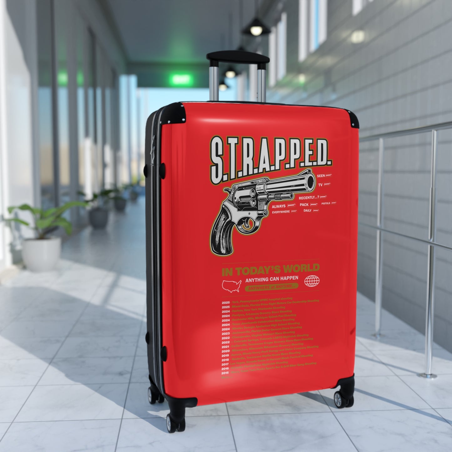 Gun Graphic Carry-On Luggage, Stylish Travel Bag, Unique Suitcase, Gift for Travelers, Suitcase with Attitude