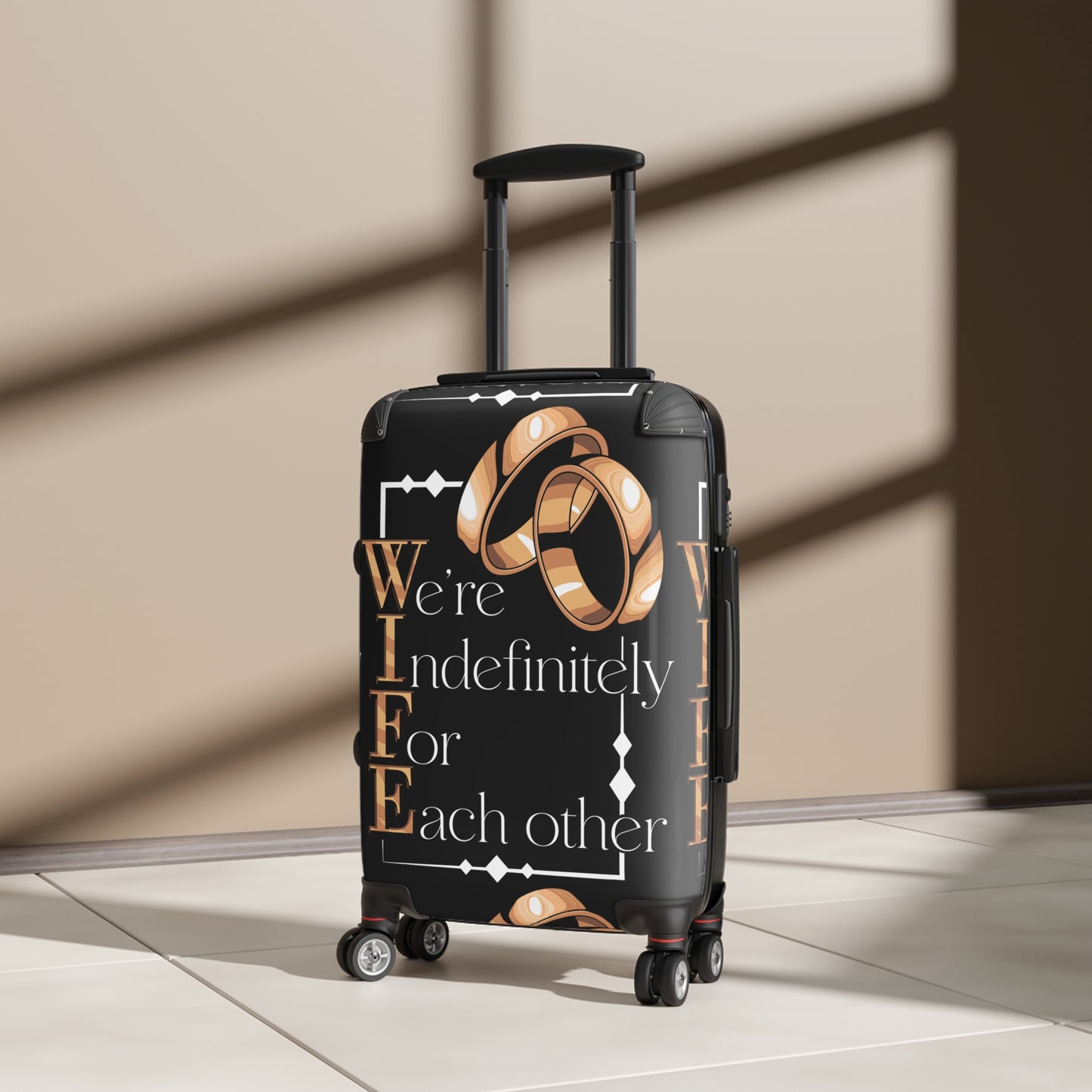 W.I.F.E. Elegant Wedding Suitcase with Rings Design, Travel Luggage, Bride's Gift, Honeymoon, Couple's Travel Bag, Newlywed Suitcase