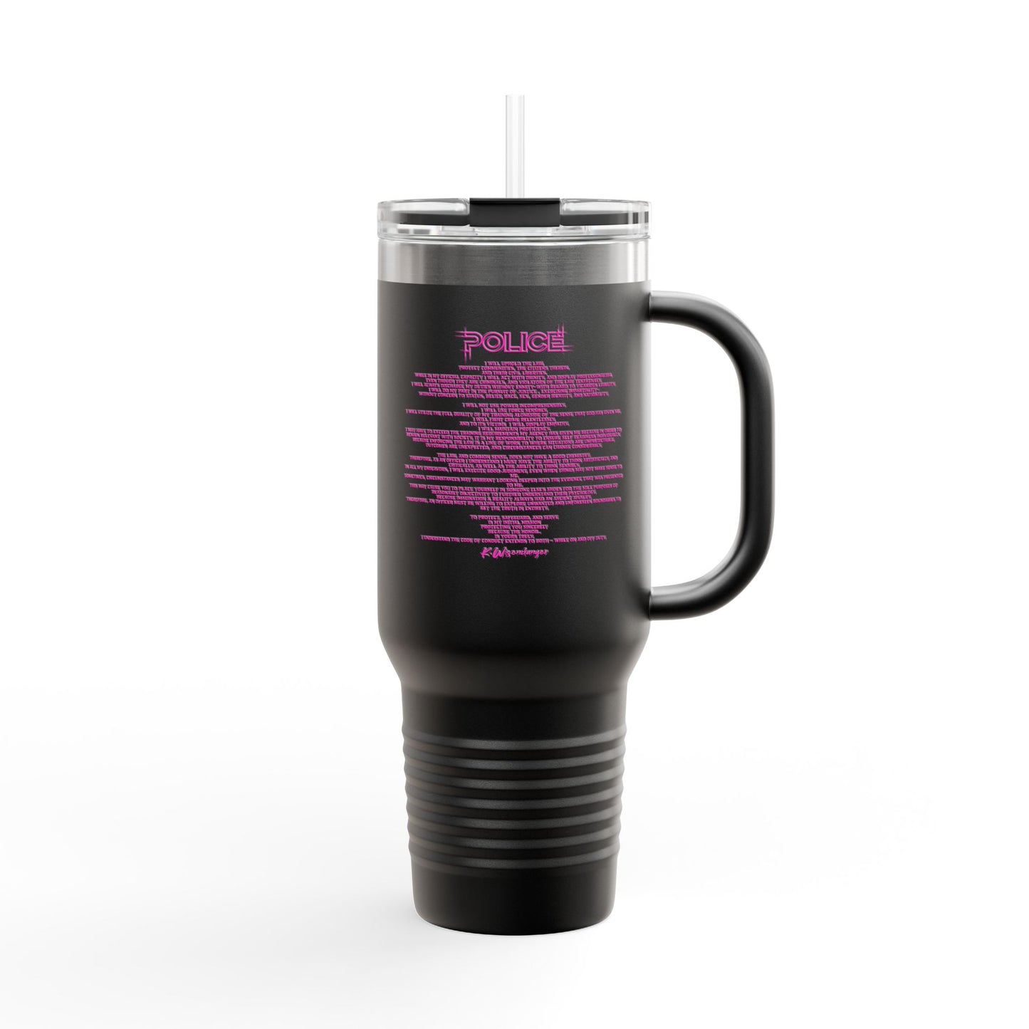 P.O.L.I.C.E. (Professional Officer of Law Improving Communities on Earth) Stylish Insulated Travel Mug, 40oz – Perfect for On-the-Go Hydration, Law Enforcement, Commuters, Coffee Lovers, Summer Travels, Gift for Him/Her