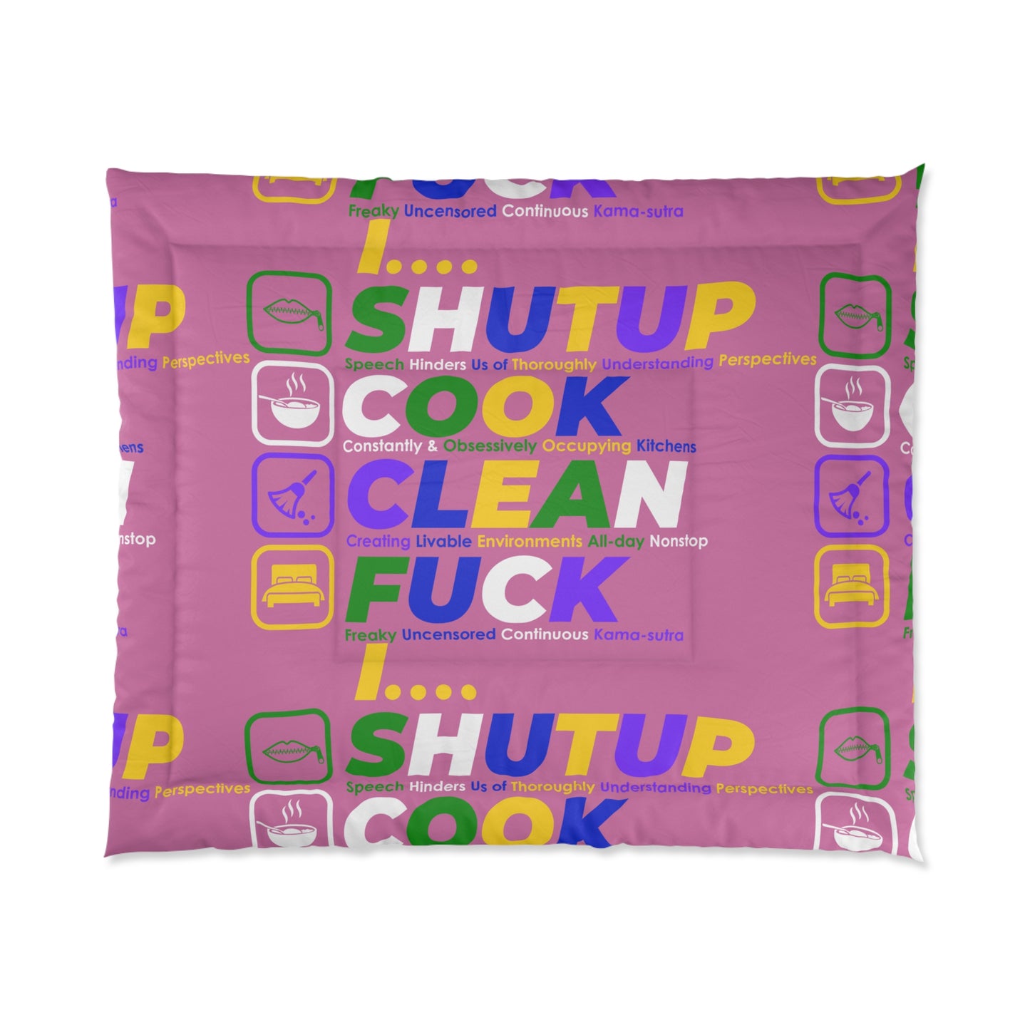 SHUT UP COOK CLEAN FUCK Comforter, Fun Bedding, Bedroom Decor, Unique Gift, Quirky Home Accessory, Holiday Present, Relaxing Atmosphere