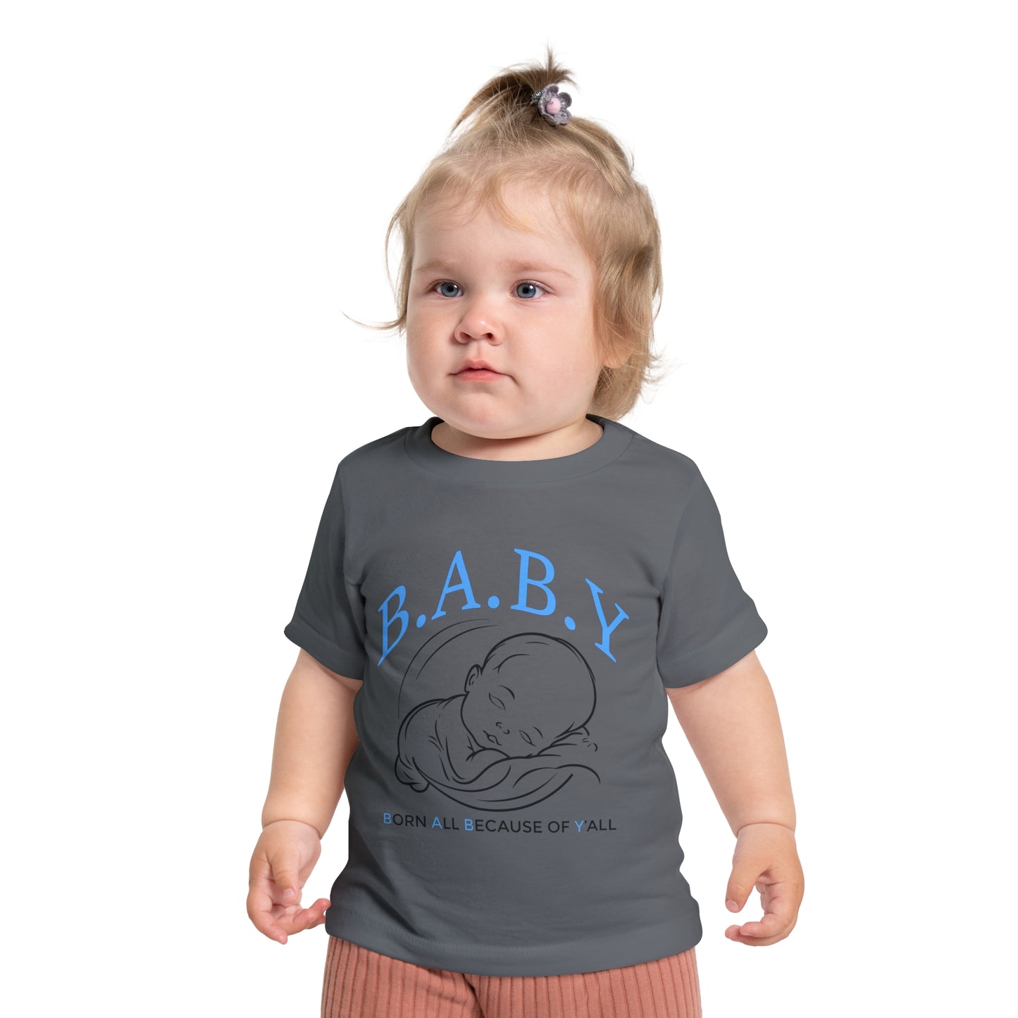 Cute Baby Short Sleeve T-Shirt with 'B.A.B.Y.' (Born All Because of Ya'll) Design - Perfect for Baby Showers, Newborn Gifts, Playdates, Everyday Wear