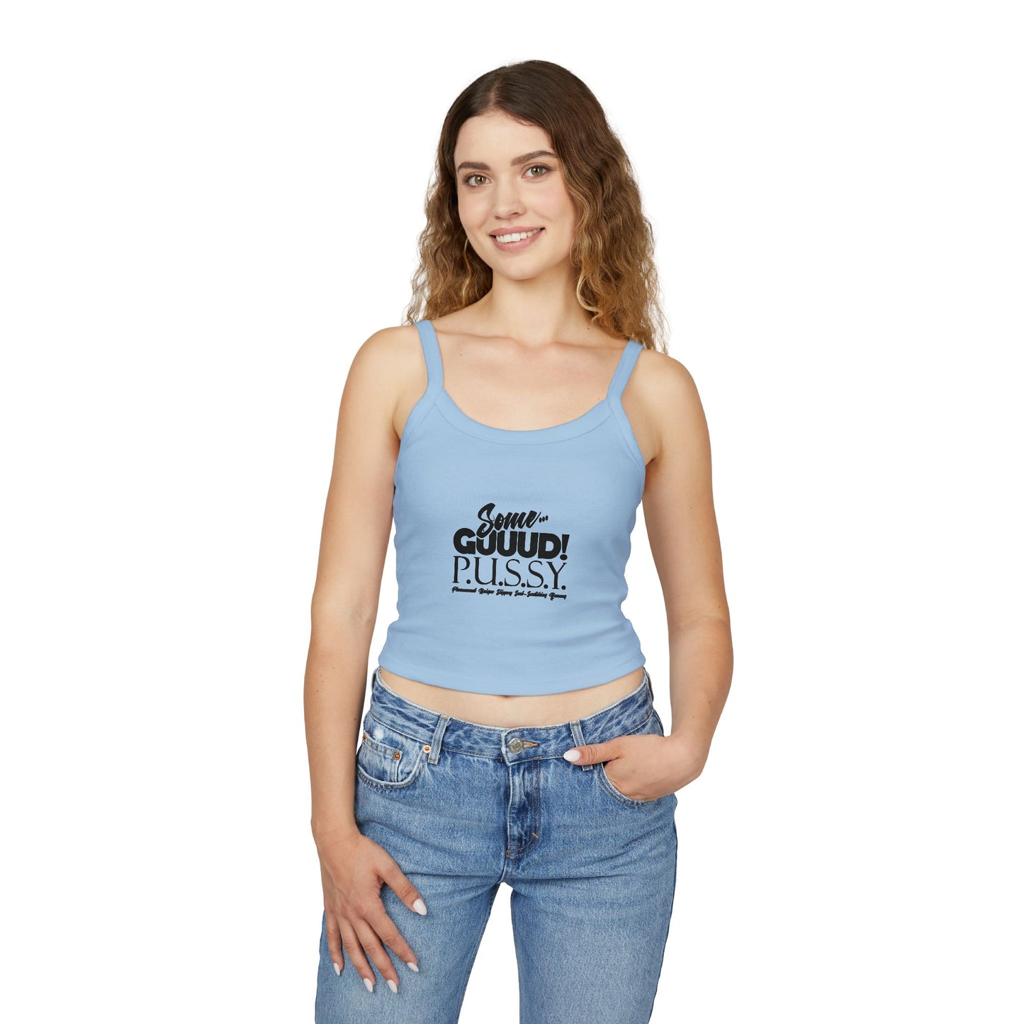 GUUD P.U.S.S.Y. Fun Graphic Tank Top for Women - Summer Style, Casual Wear, Trendy Spaghetti Strap