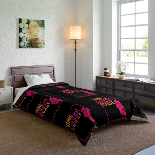 GUUUD PUSSY Graphic Comforter, Cozy Bedspread for Dorm Room, Modern Bedroom Decor, Gift for Her, Fun Home Accents