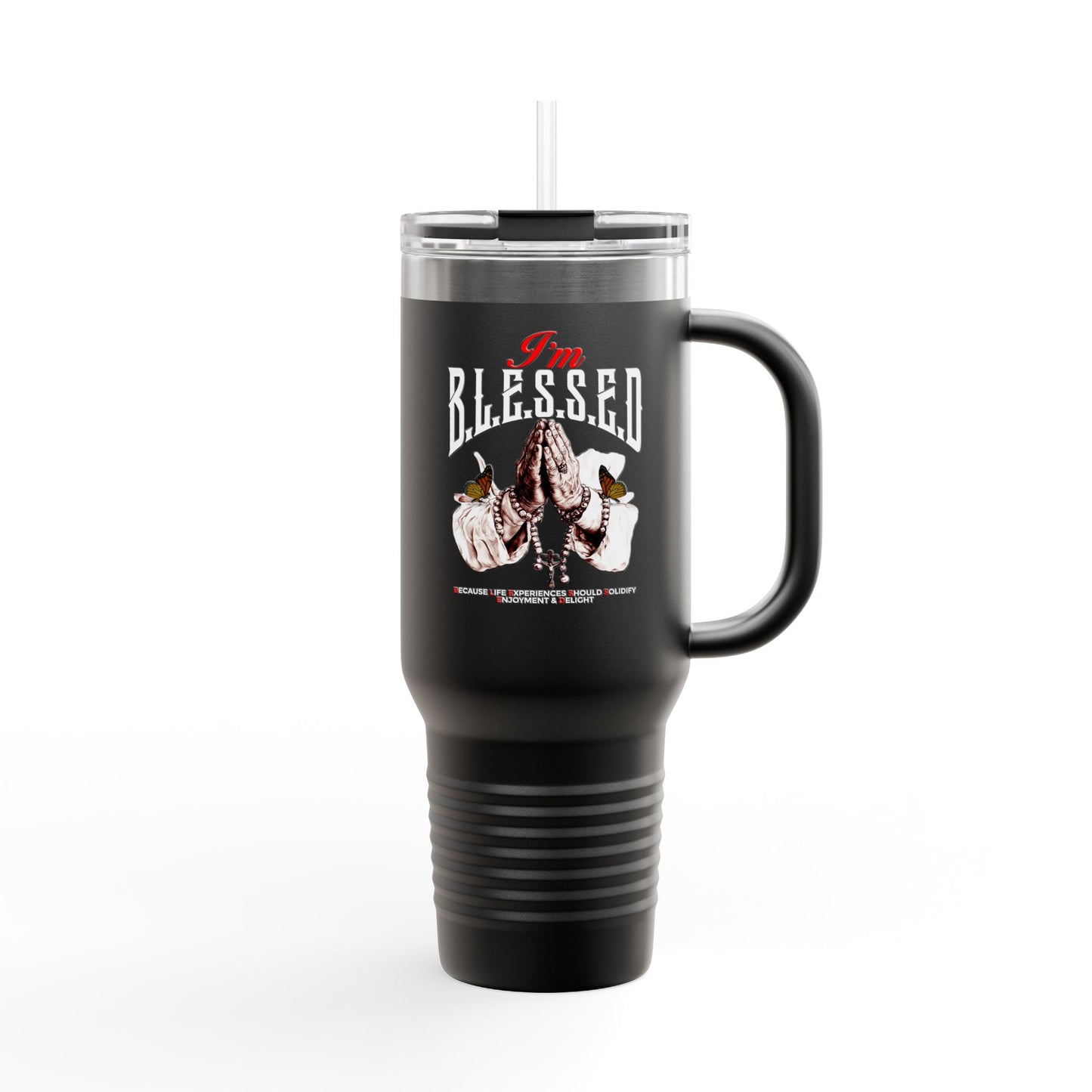 B.L.E.S.S.E.D. (Because Life Experiences Should Solidify Enjoyment & Delight) Insulated Travel Mug, 40oz | Perfect for Coffee Lovers, Gift for Travelers, Inspirational Drinkware, Motivational Mug, Holiday [...]