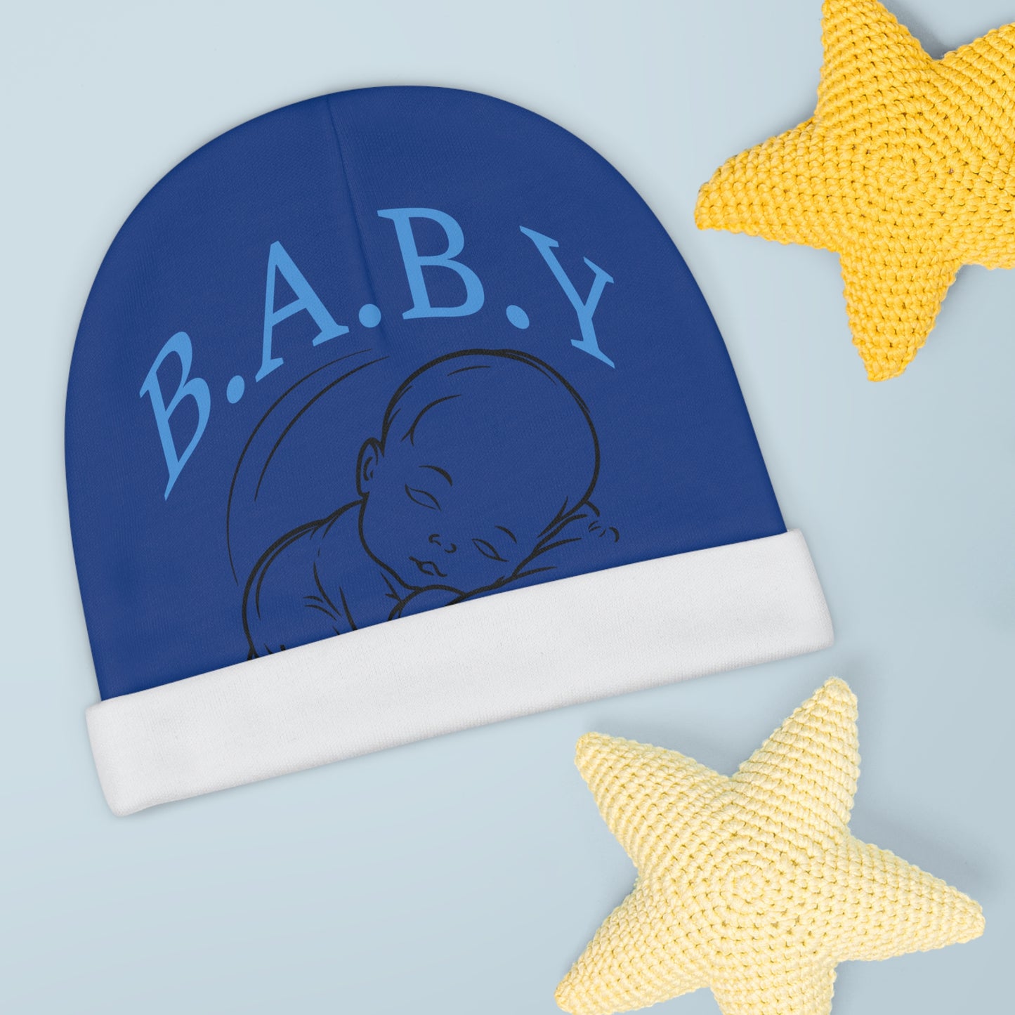Baby Beanie with B.A.B.Y. (Born All Because of Ya'll) Design | Newborn Gift, Baby Shower, Infant Accessories, Cute Baby Hat, AOP Knitted Beanie