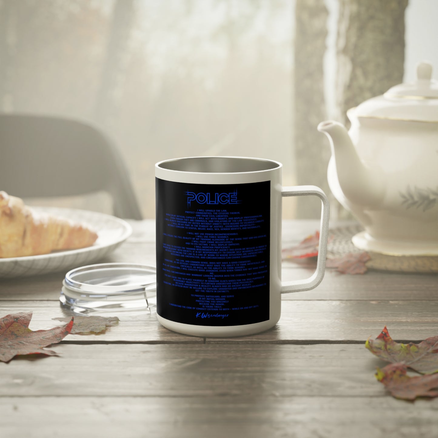 P.O.L.I.C.E. (Professional Officer of Law Improving Communities on Earth) Urban Insulated Coffee Mug, 10oz - Perfect for Daily Coffee, Gifts for Police Officers