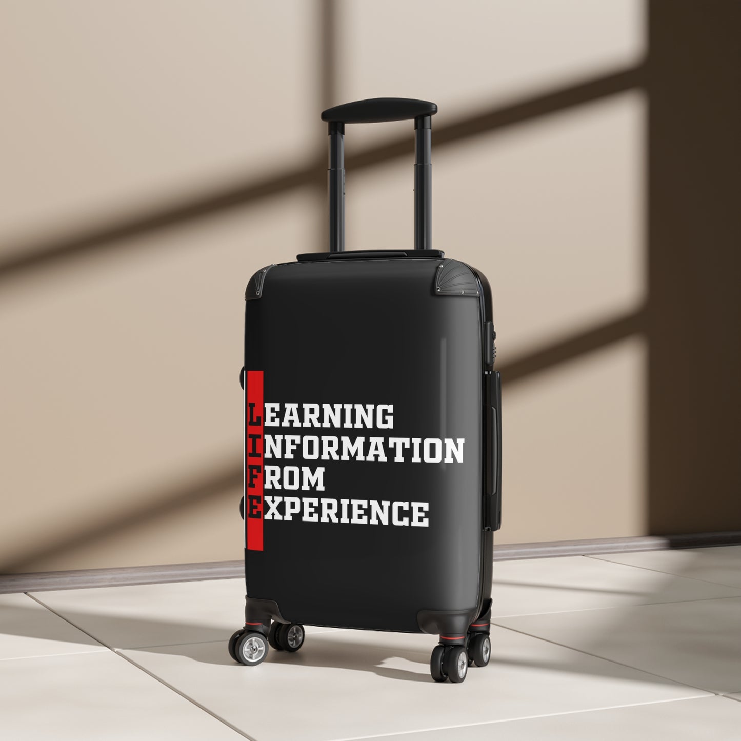 L.I.F.E (Learning Information From Experience) Travel Suitcase with Inspirational Quote | Luggage for Adventurers | Great Gift for Travelers, Students, Graduates