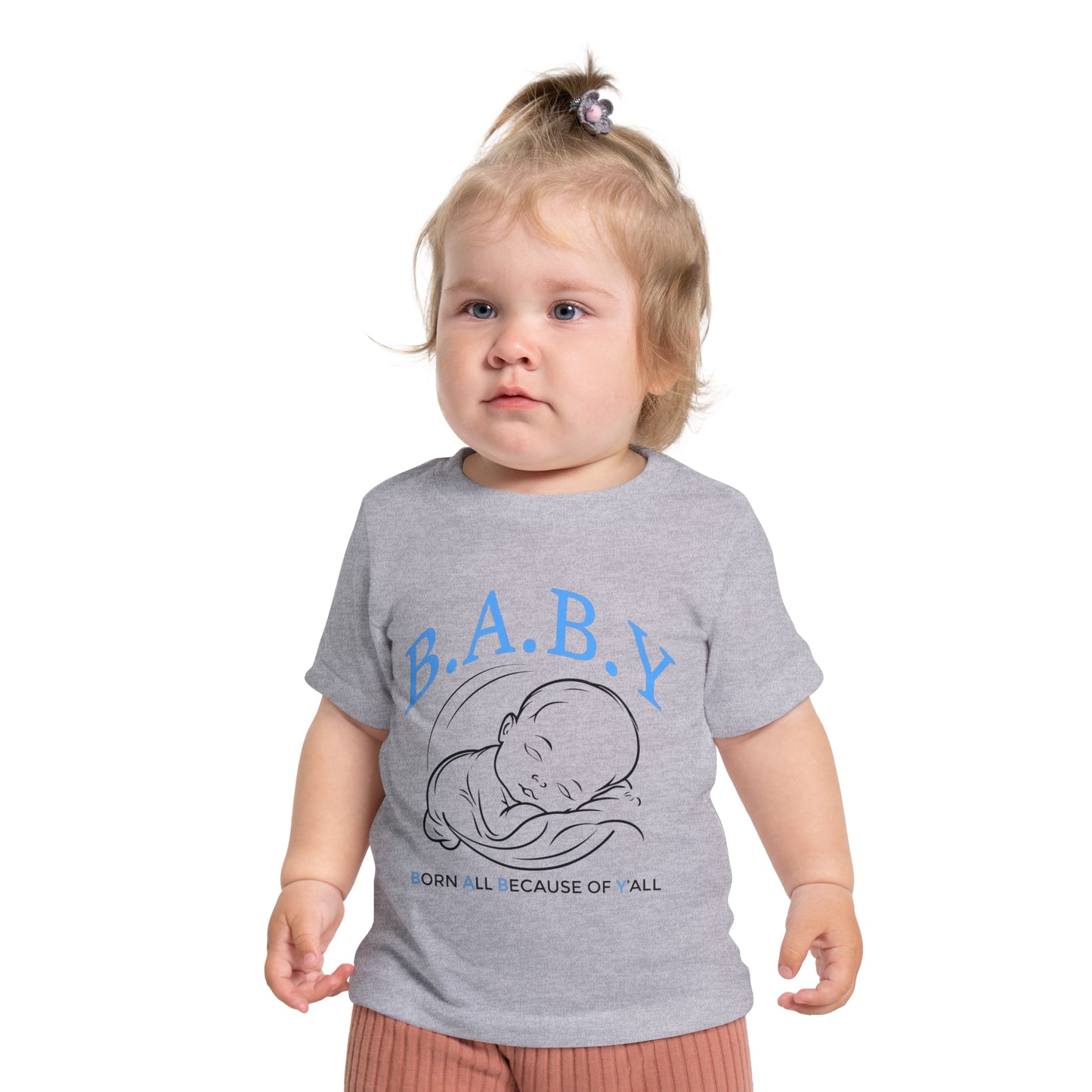 Cute Baby Short Sleeve T-Shirt with 'B.A.B.Y.' (Born All Because of Ya'll) Design - Perfect for Baby Showers, Newborn Gifts, Playdates, Everyday Wear