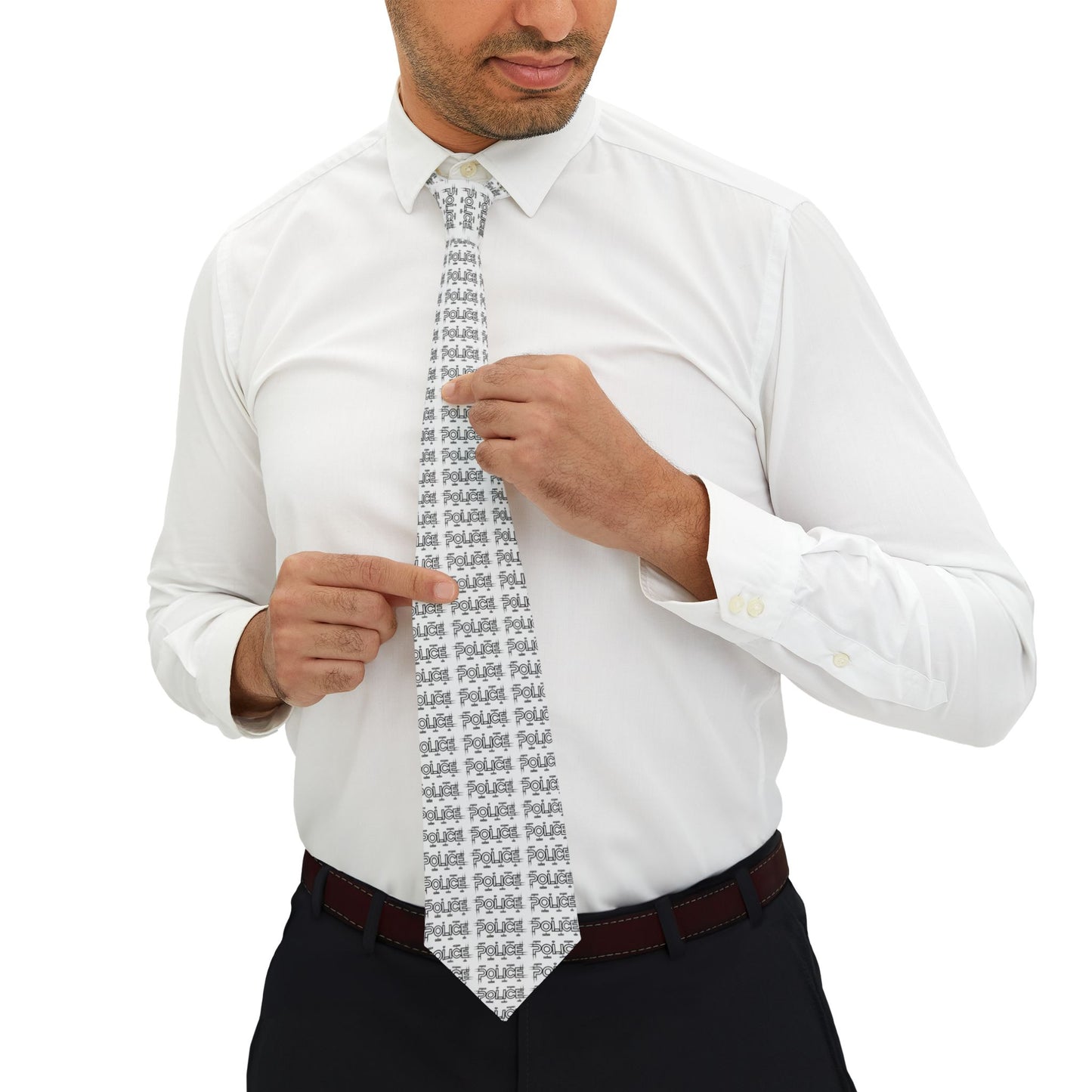 P.O.L.I.C.E. Stylish Gray Pattern Necktie, Formal Wear, Office Accessories, Wedding Guest Tie, Gift for Him