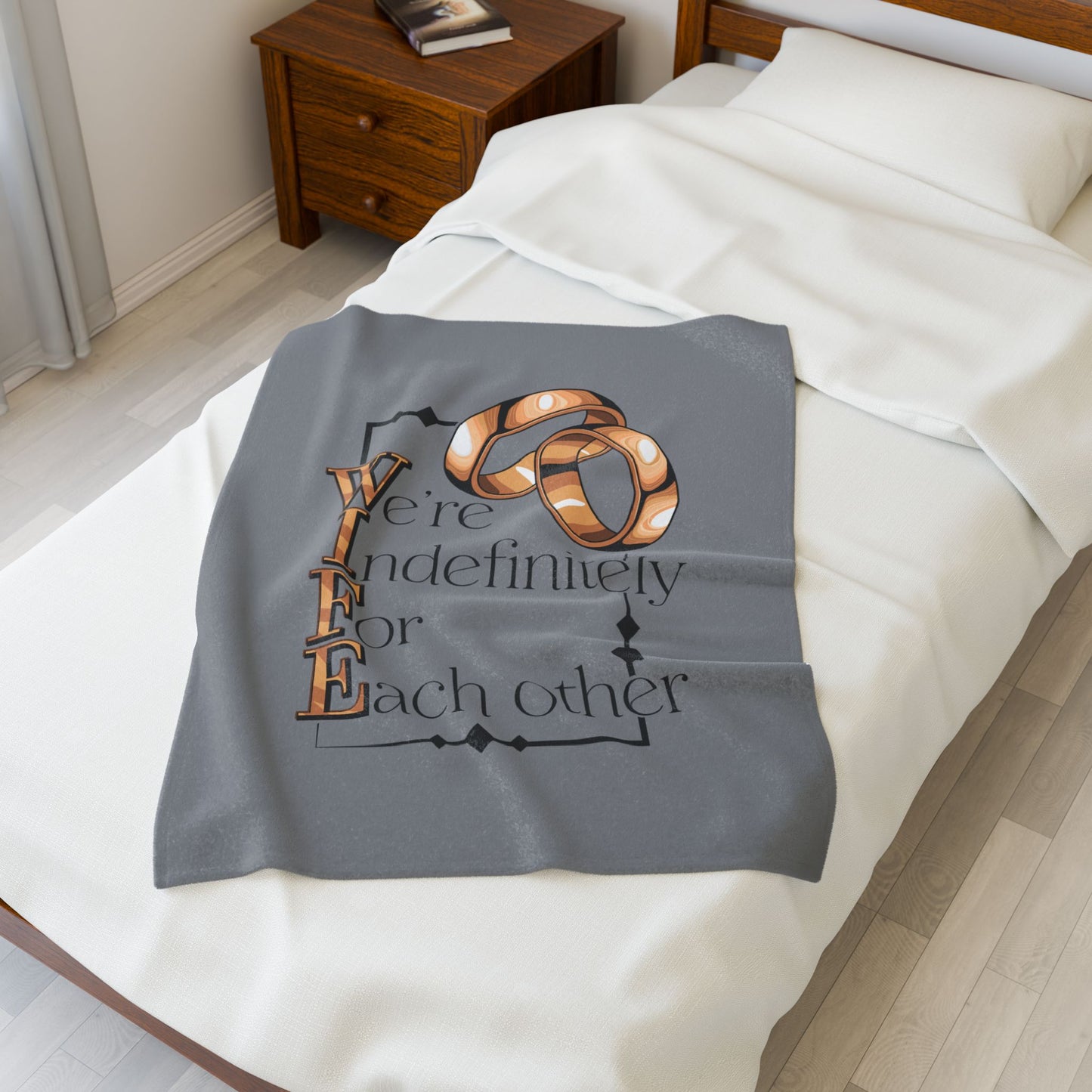 W.I.F.E. Couples Velveteen Plush Blanket, Wedding Gift, Anniversary Present, Home Decor, Soft Throw for Newlyweds