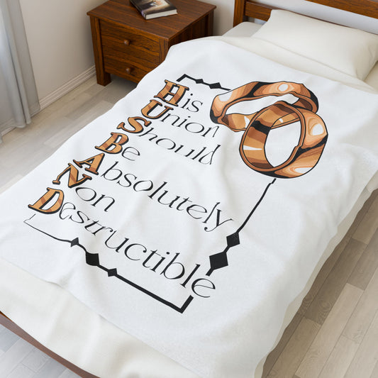 H.U.S.B.A.N.D. His Union Should Be Absolutely Non Destructible Velveteen Plush Blanket, Wedding Gift, Marriage Decor, Anniversary Gift,