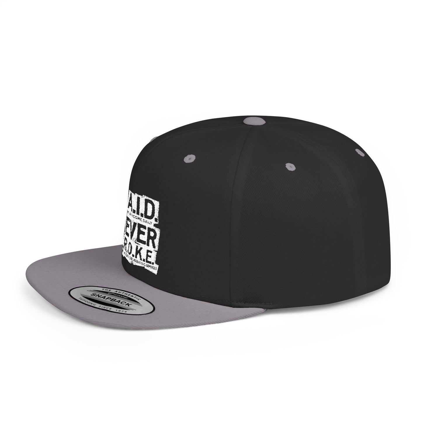P.A.I.D. Never B.R.O.K.E. Snapback Cap, Trendy Flat Bill Hat, Hip Hop Style, Gifts for Him, Streetwear Accessories, Birthday Gift, Casual Wear