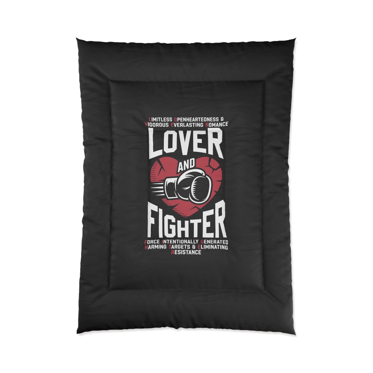 L.O.V.E.R. & F.I.G.H.T.E.R. Comforter | Motivational Bedding, Sports Themed Decor, Gift for Boxing Fans, Home Decor, Man Cave Essentials
