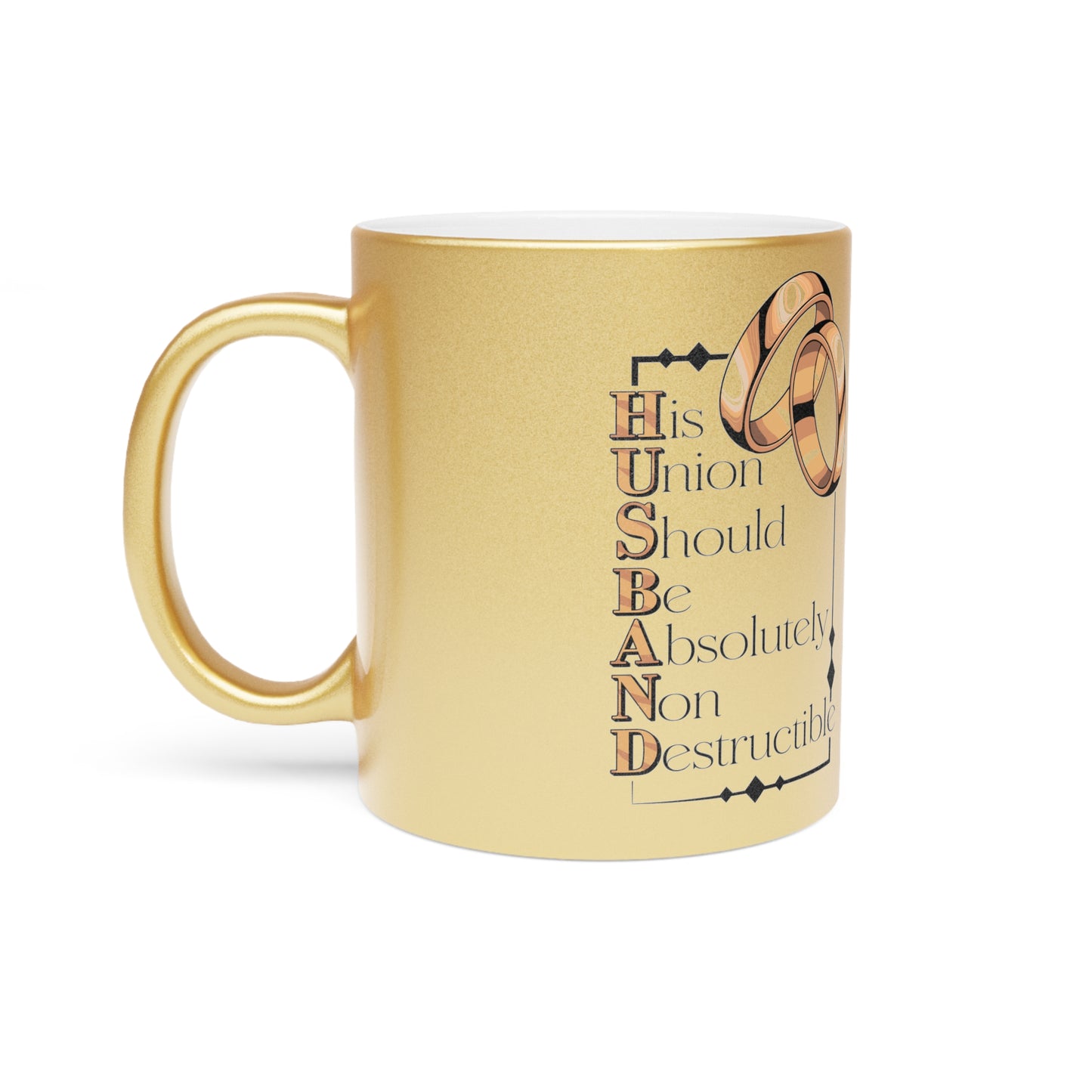 H.U.S.B.A.N.D. (His Union Should Be Absolutely Non Destructible) Wedding Unity Metallic Mug | Silver - Anniversary Gift, Marriage Keepsake, Couples Mug