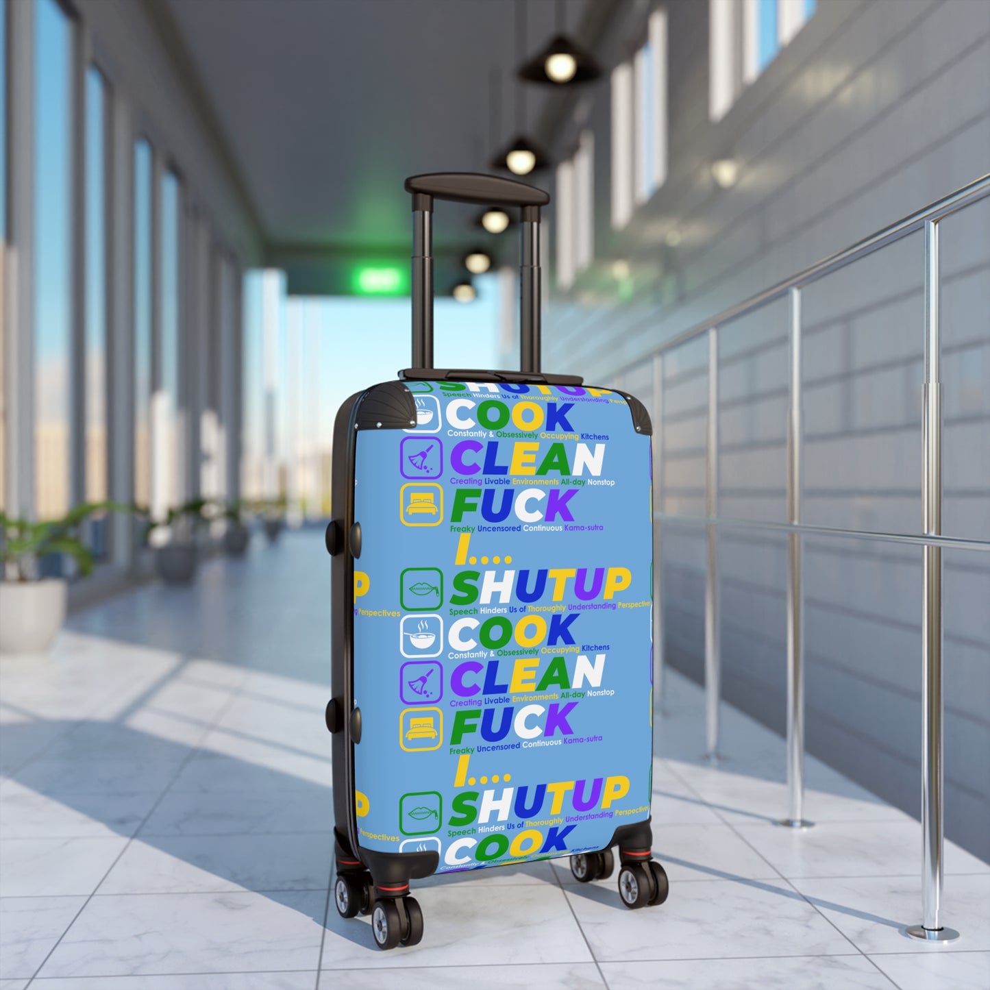 Shut Up Cook Clean Fuck Travel Suitcase, Colorful Luggage, Funny Carry-On, Gift for Travelers, Vacation Essentials, Travel Humor
