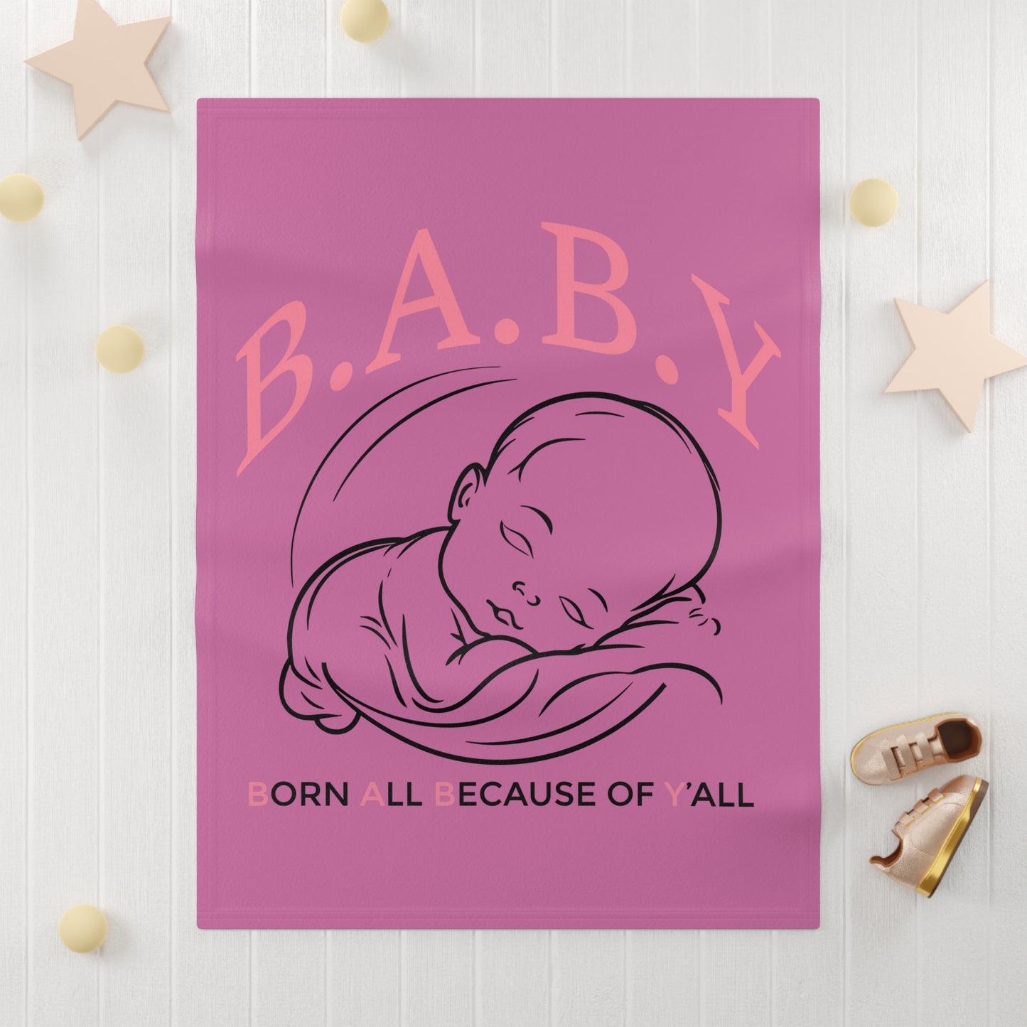 Cozy B.A.B.Y. (Born All Because of Ya'll) Blanket, Soft Fleece Blanket for Infants, Perfect Baby Shower Gift, Nursery Décor, Gender-Neutral Baby Gift, Keepsake for Newborns