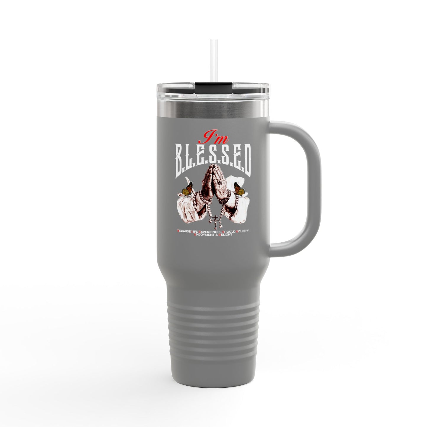 B.L.E.S.S.E.D. (Because Life Experiences Should Solidify Enjoyment & Delight) Insulated Travel Mug, 40oz | Perfect for Coffee Lovers, Gift for Travelers, Inspirational Drinkware, Motivational Mug, Holiday [...]