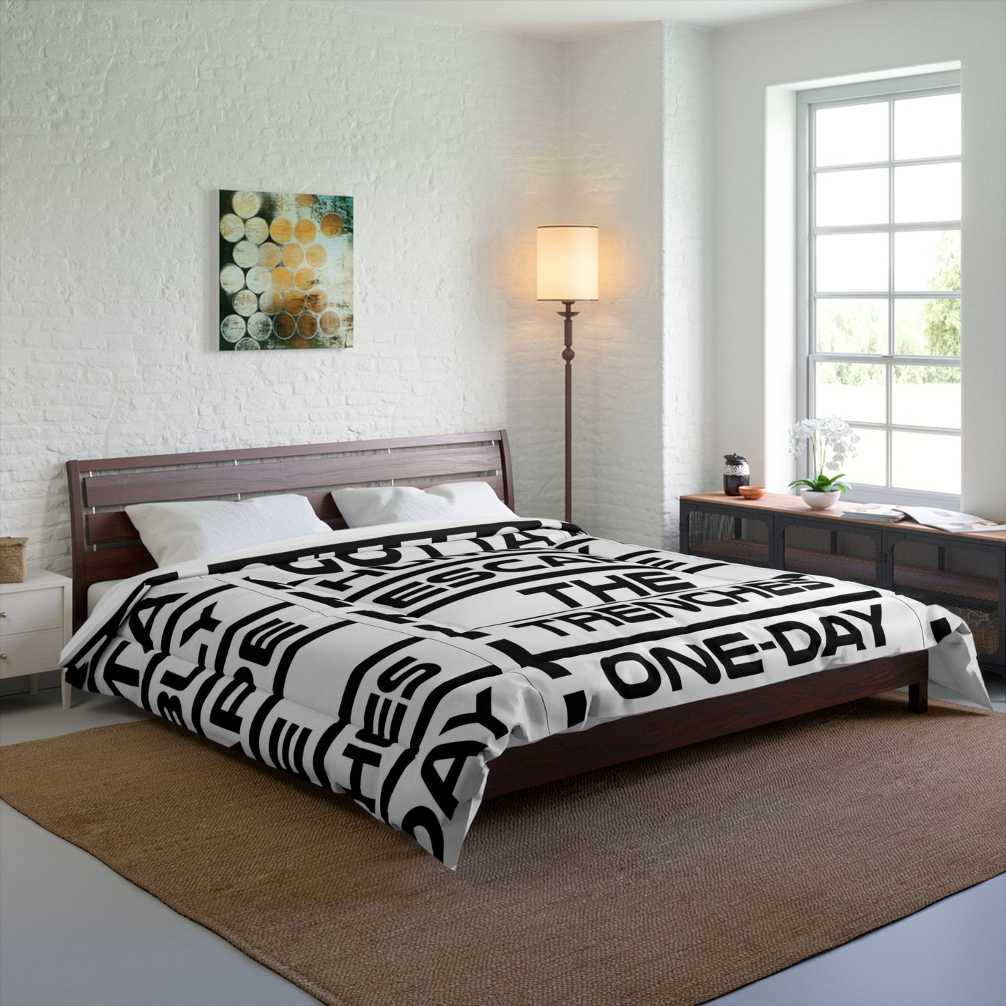 G.H.E.T.T.O. Urban Escape Comforter - Ghetto One-Day Trenches Cozy Blanket, Hip Hop Bedroom Decor, Motivational, Street Style Bedding