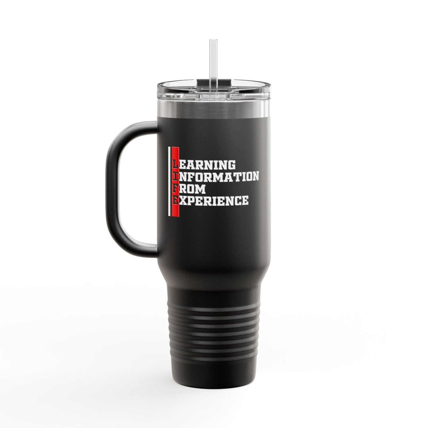 L.I.F.E. (Learning Information From Experience) Insulated Travel Mug - 40oz, Perfect for Coffee Lovers, Motivational Gift, Travel Companion, Outdoor Adventure, Office Use
