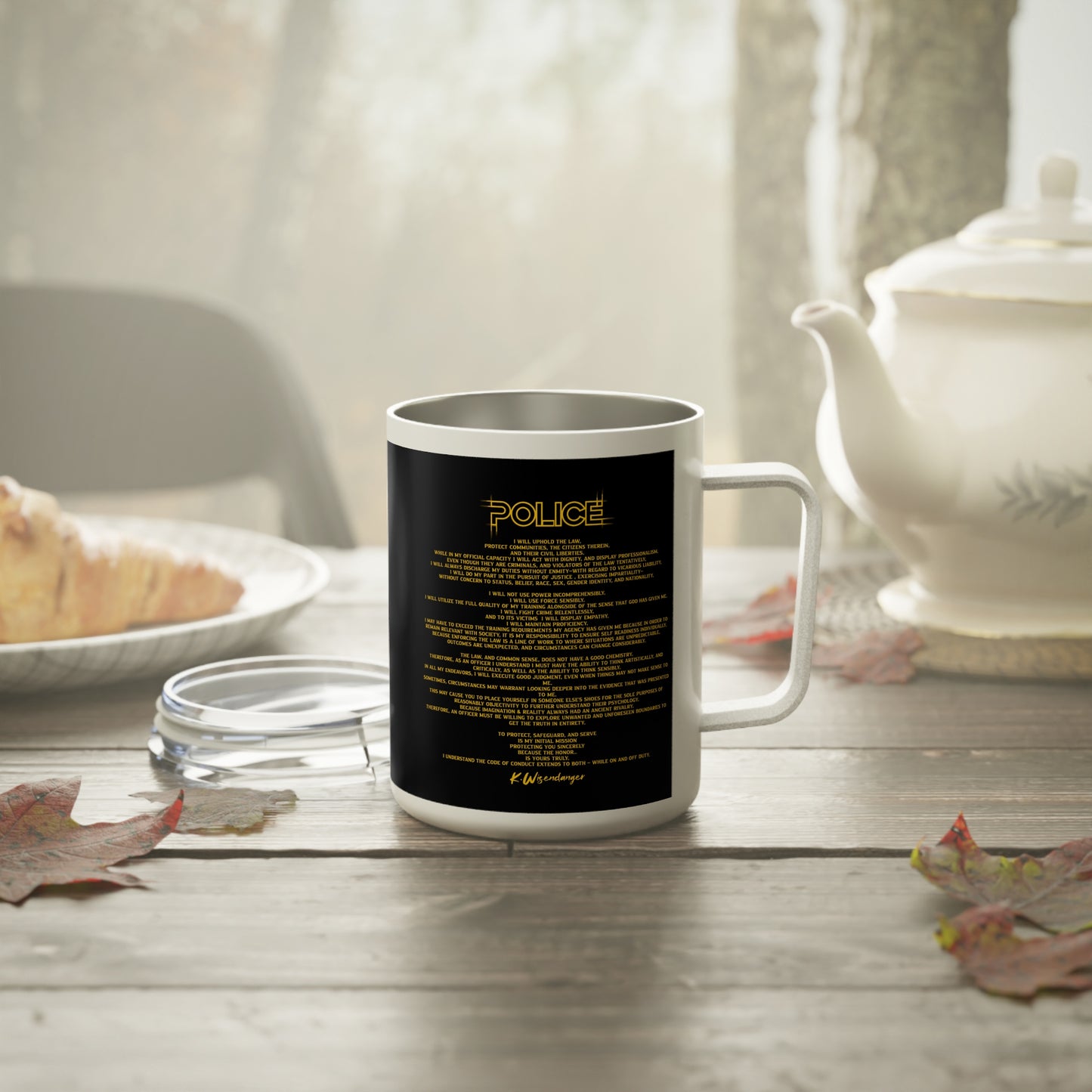 P.O.L.I.C.E. (Professional Officer of Law Improving Communities on Earth) Insulated Coffee Mug with Bold Design for Law Enforcement