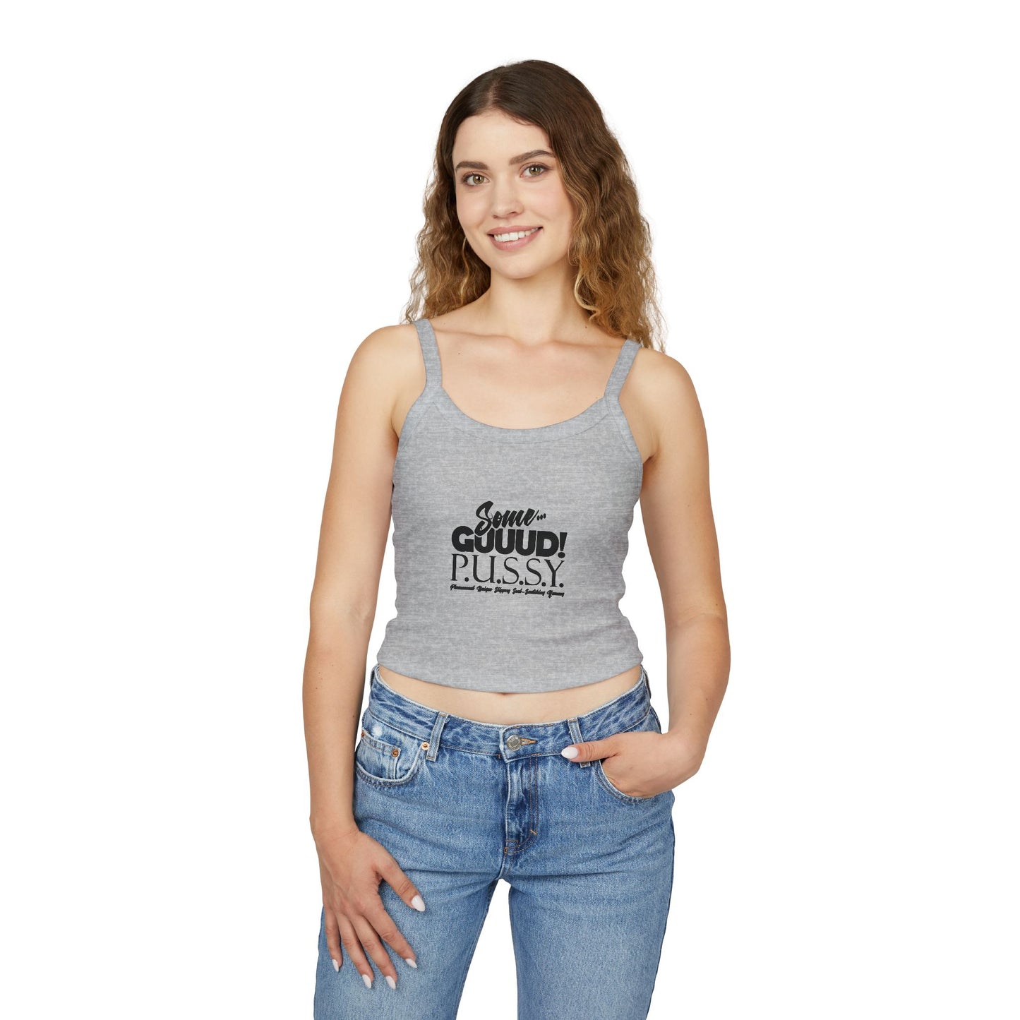 GUUD P.U.S.S.Y. Fun Graphic Tank Top for Women - Summer Style, Casual Wear, Trendy Spaghetti Strap