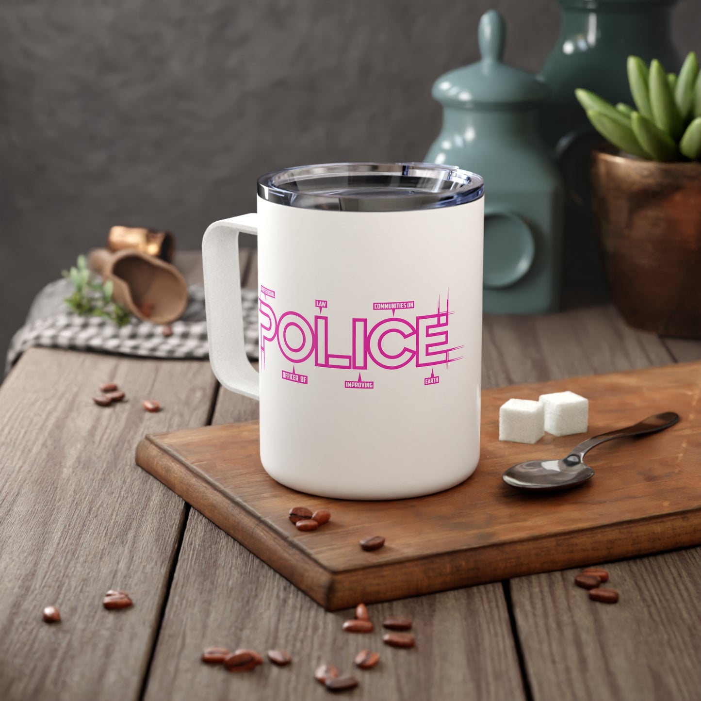 P.O.L.I.C.E. (Professional Officer of Law Improving Communities on Earth) Vibrant Insulated Coffee Mug | Unique Gift for Law Enforcement