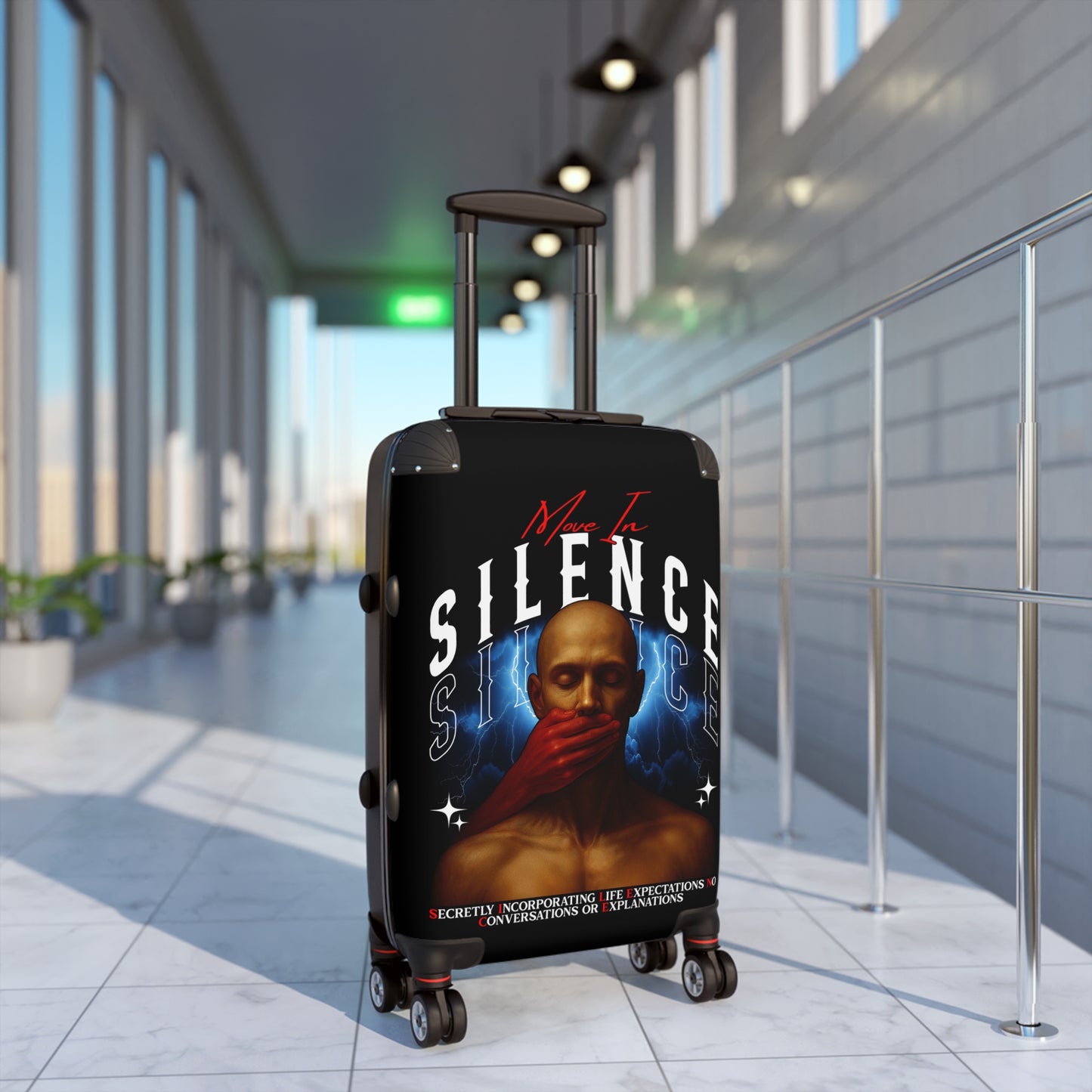Move In S.I.L.E.N.C.E. Travel Suitcase with Artistic Design, Unique Luggage for Stylish Travelers