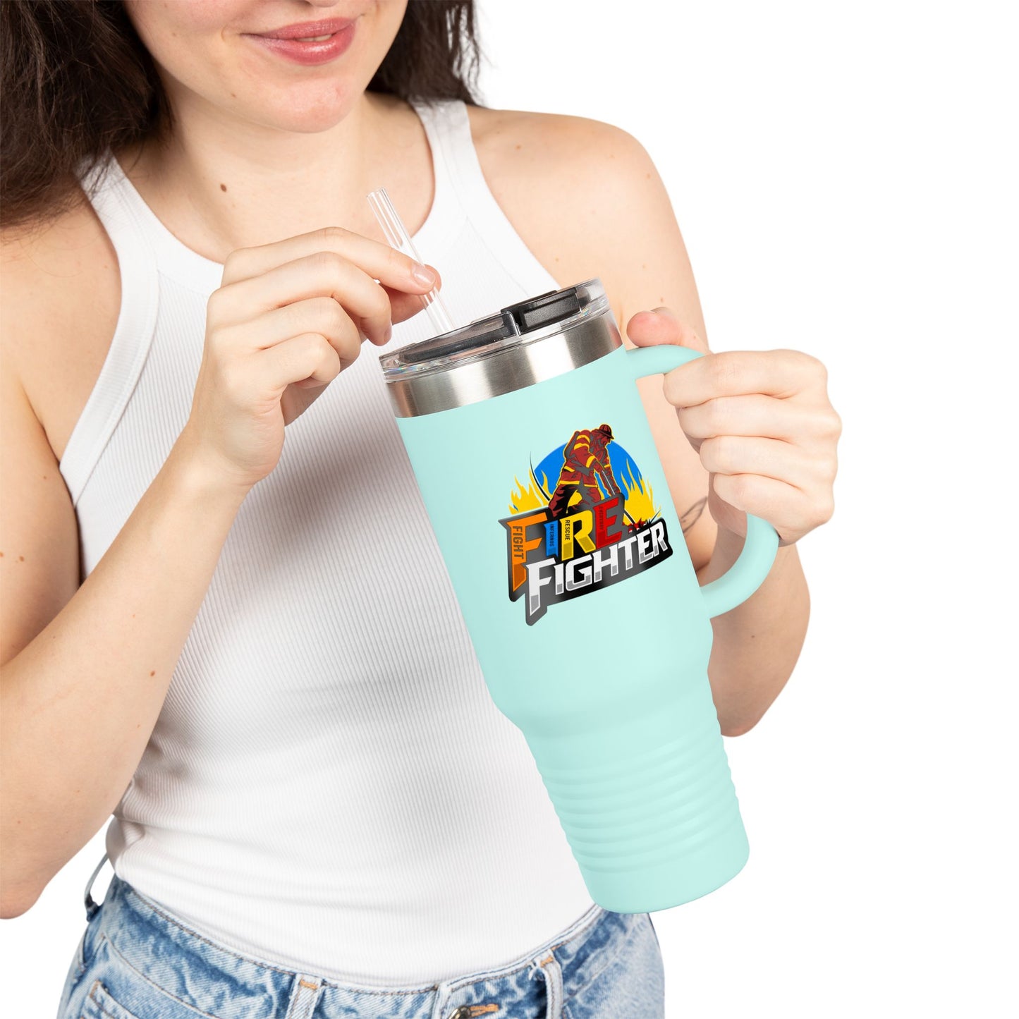 Firefighter Insulated Travel Mug - 40oz, Hot Beverage Cup, Personalized Gift for Firefighters, Camping Mug, Unique Firefighter Gift