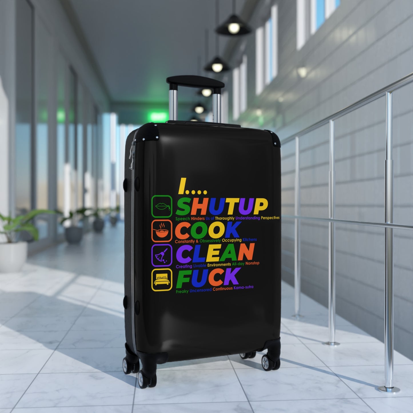 Shut Up Cook Clean Fuck , Stylish Luggage for Adventurers, Quirky Bag for Trips, Gift for Travelers, Unique Vacation Accessory
