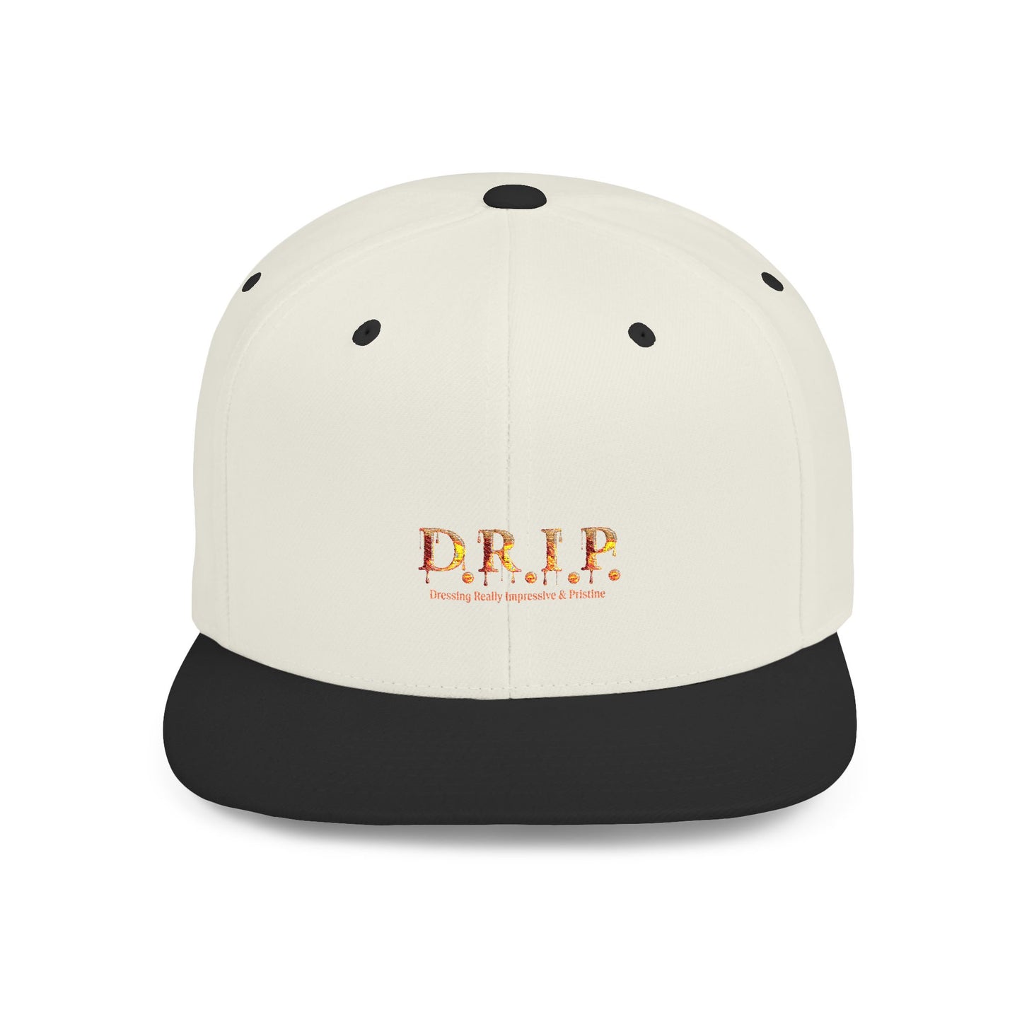 D.R.I.P. Flat Bill Snapback Hat, Trendy Streetwear Cap, Cool Graphic Hat for Hip Hop Fans, Summer Accessory, Fashion Statement