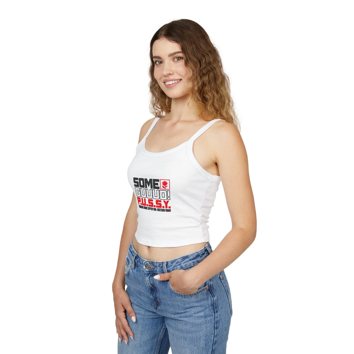 GUUD P.U.S.S.Y. Fun Graphic Tank Top for Women - Summer Style, Casual Wear, Trendy Spaghetti Strap