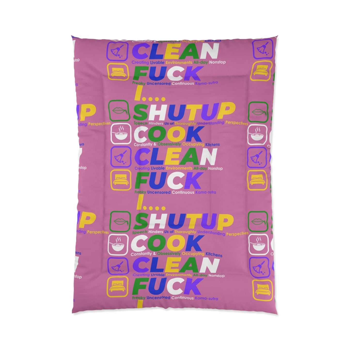 SHUT UP COOK CLEAN FUCK Comforter, Fun Bedding, Bedroom Decor, Unique Gift, Quirky Home Accessory, Holiday Present, Relaxing Atmosphere